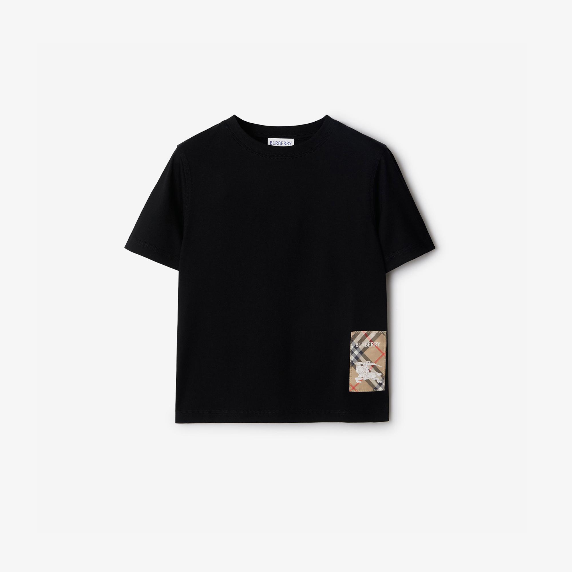 Burberry Cedar Check Label Cotton Çocuk Siyah T-Shirt