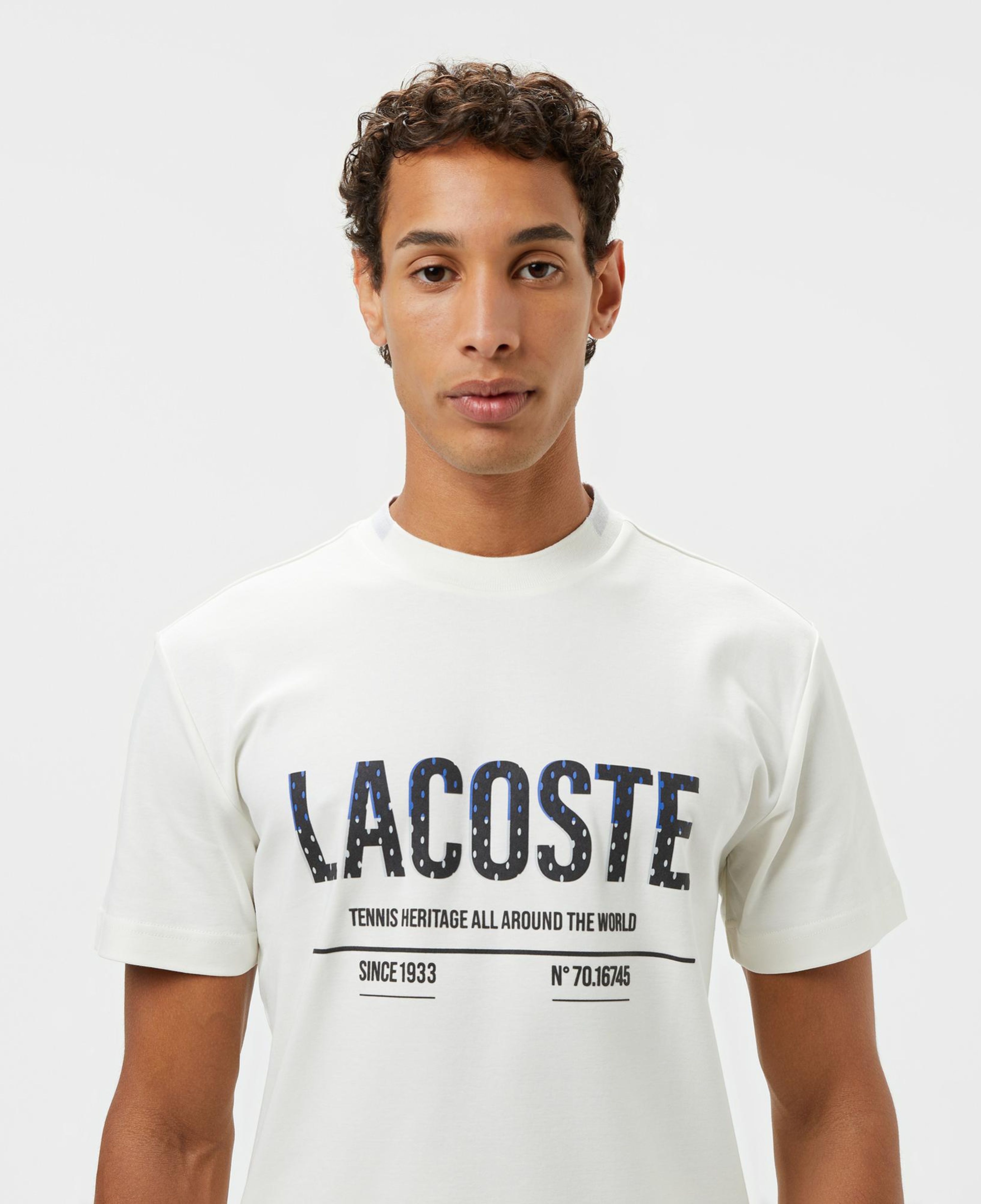 Lacoste Erkek Slim Fit Bisiklet Yaka Baskılı Beyaz T-Shirt