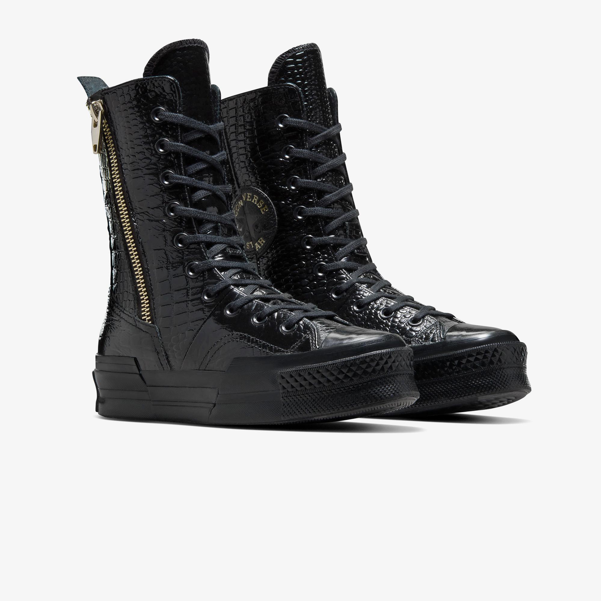 Converse Chuck 70 Plus XHi Unisex Siyah Deri Platform Sneaker