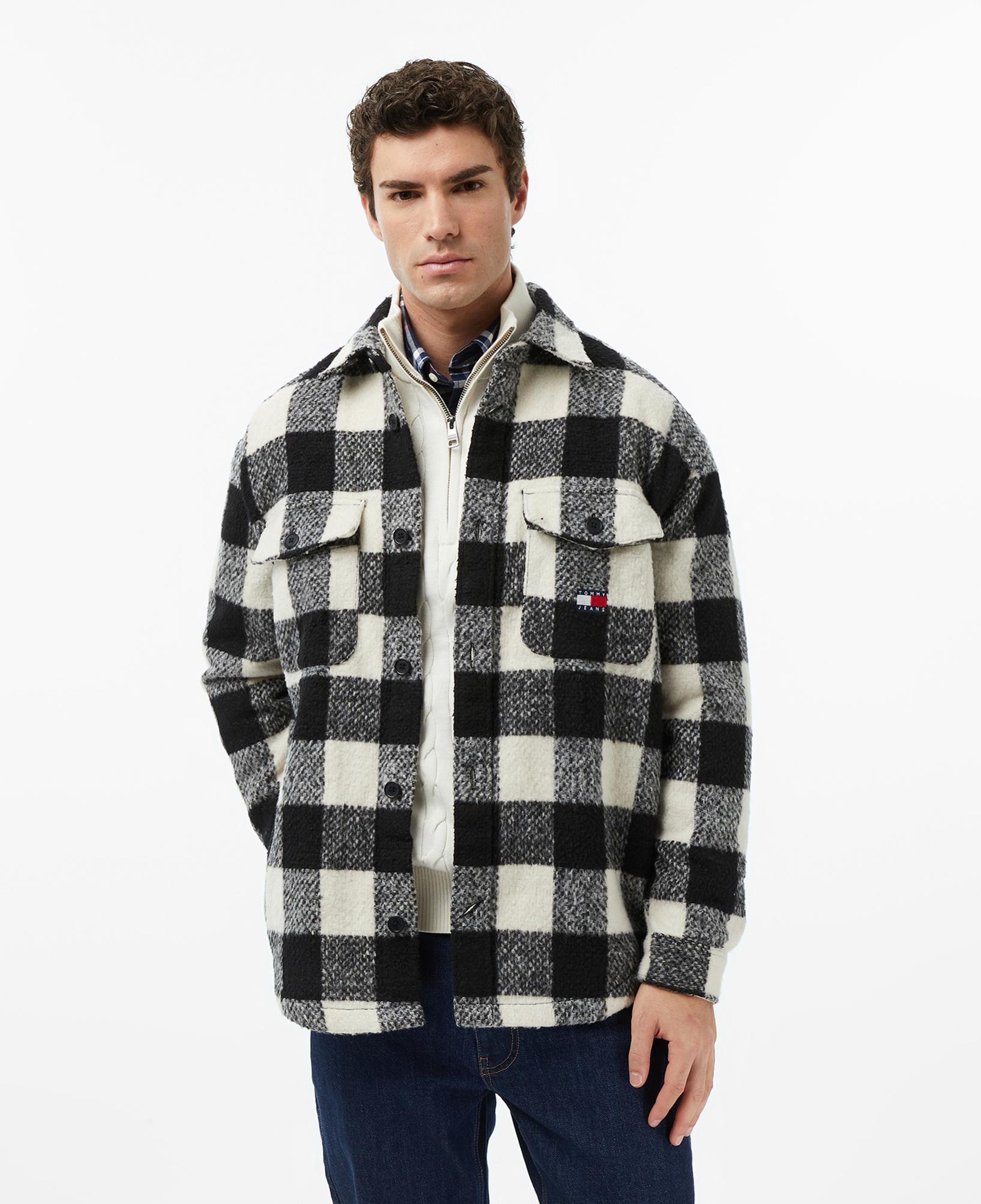 Tommy Jeans Check Overshirt Erkek Siyah Gömlek