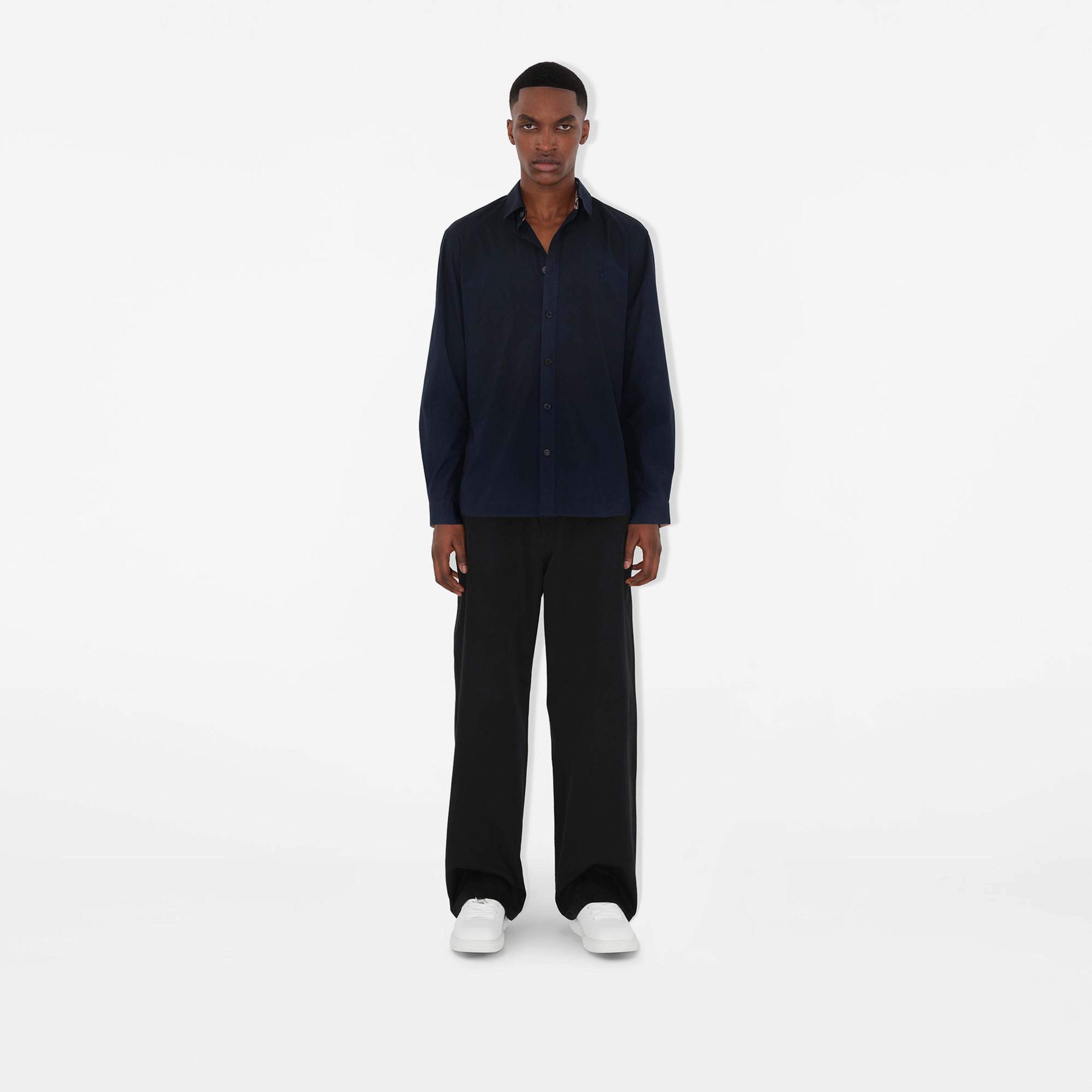 Burberry Stretch Pamuklu Erkek Lacivert Gömlek