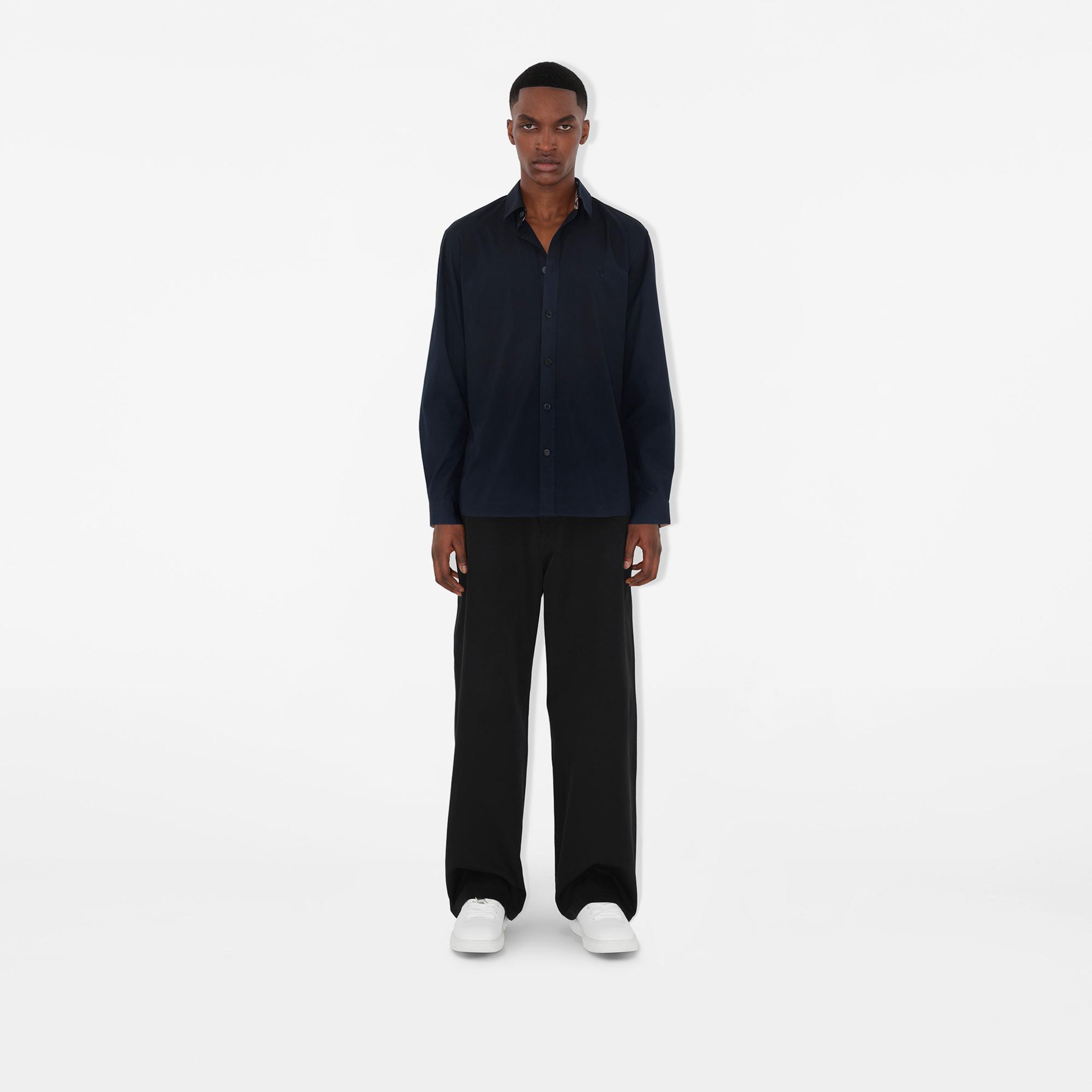 Burberry Stretch Pamuklu Erkek Lacivert Gömlek