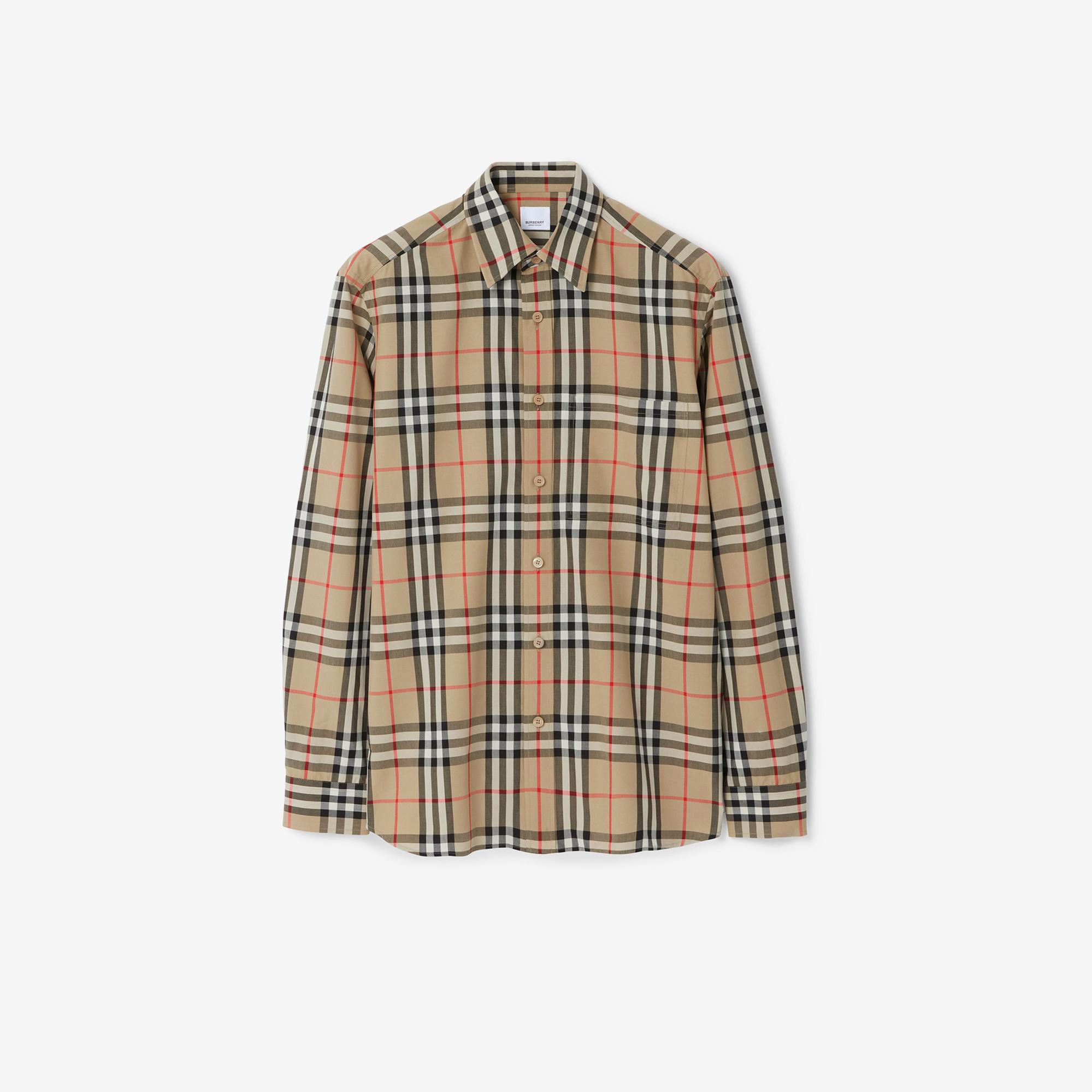 Burberry Check Pamuklu Erkek Bej Gömlek