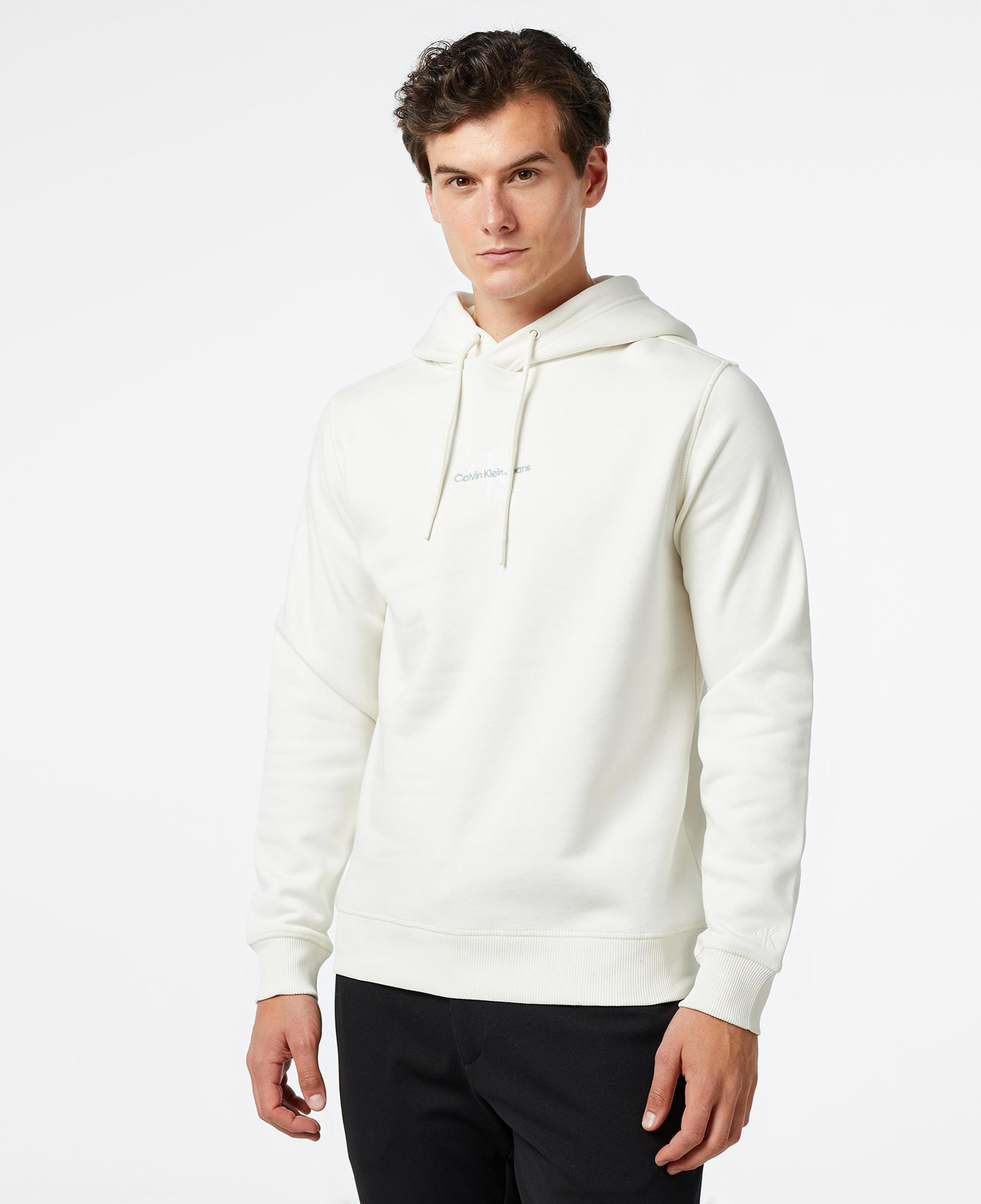 Calvin Klein Jeans Monologo Erkek Beyaz Hoodie