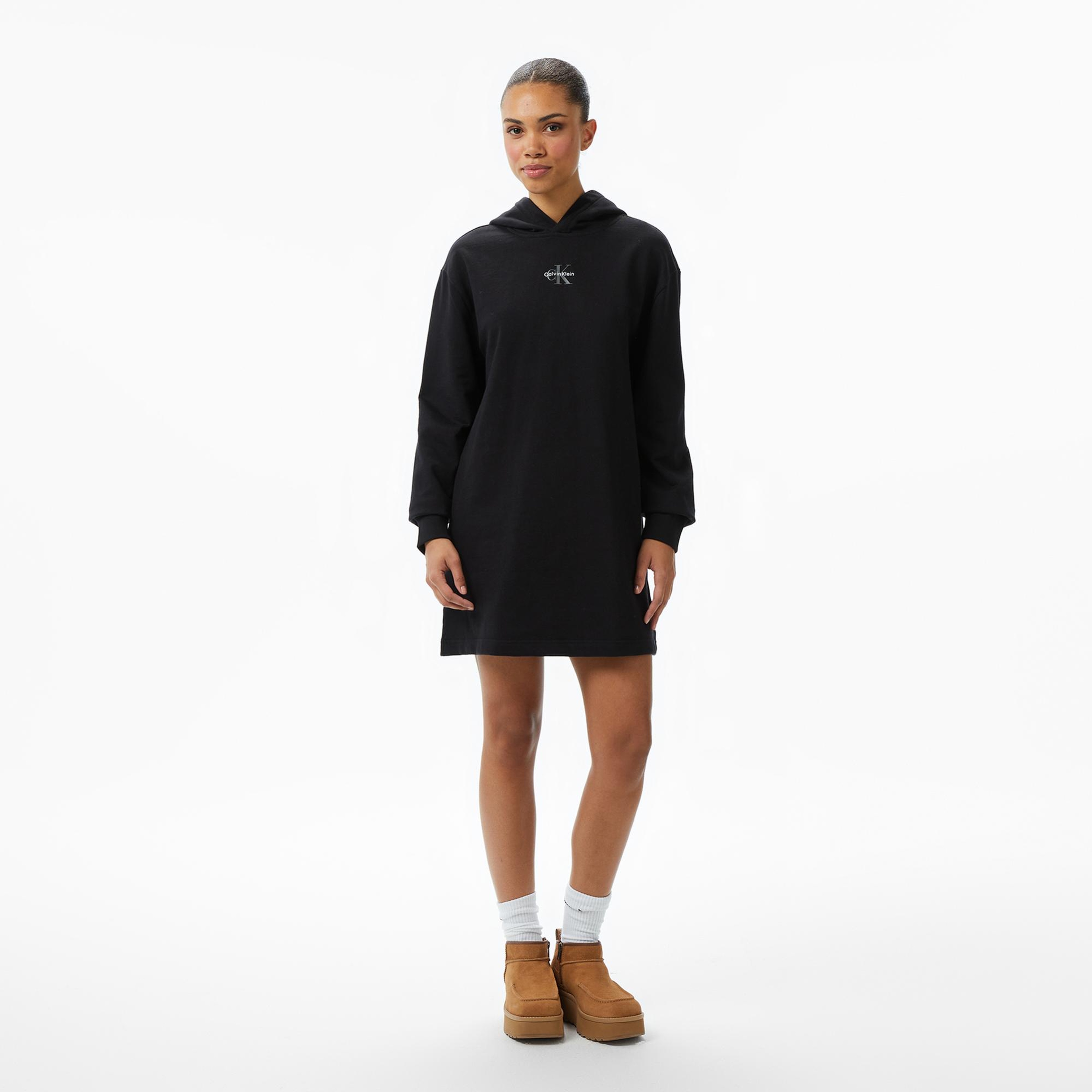 Calvin Klein Monologo Premium Terry  Kadın Siyah Elbise