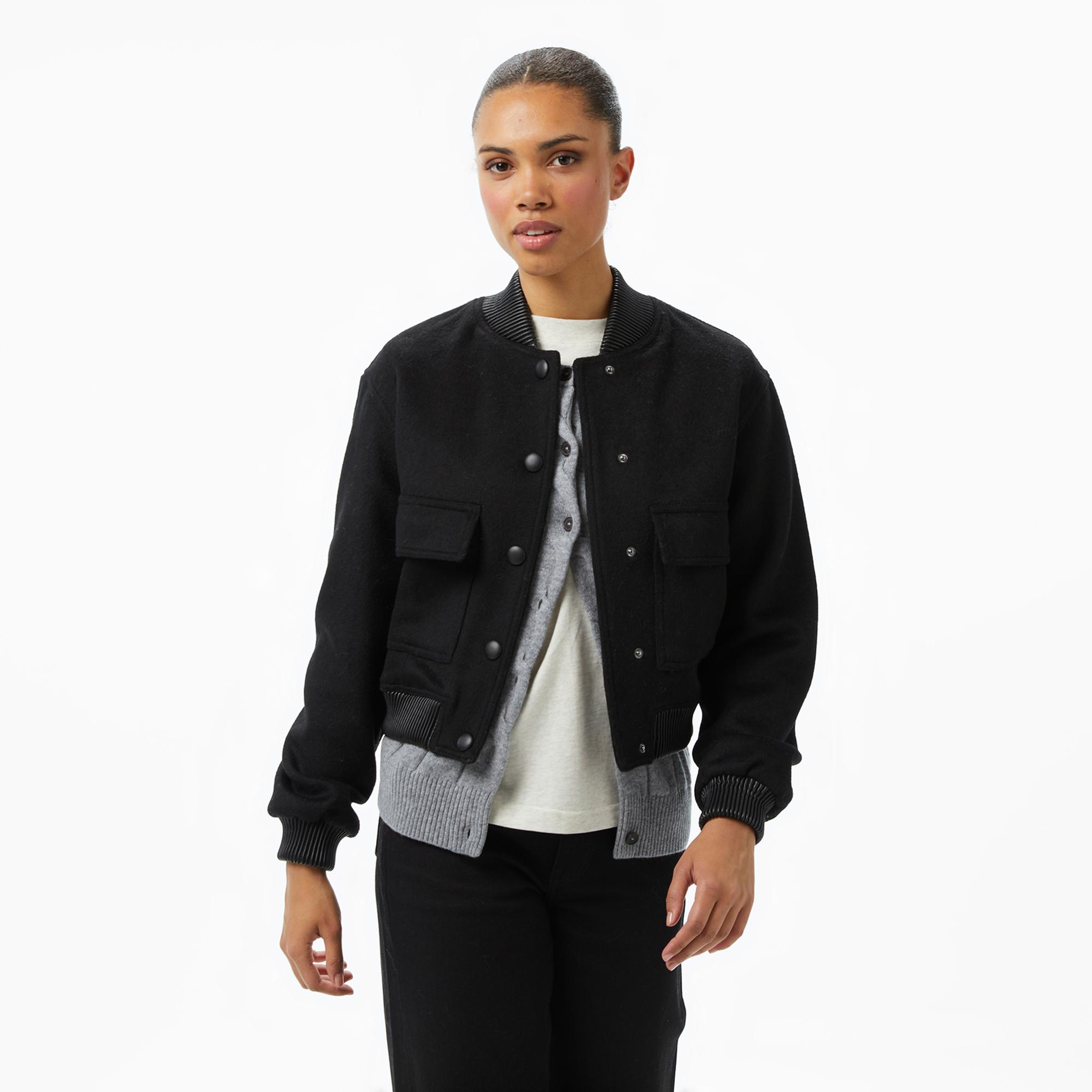 Guess Lorenza Yün Karışımlı Bomber Kadın Siyah Ceket