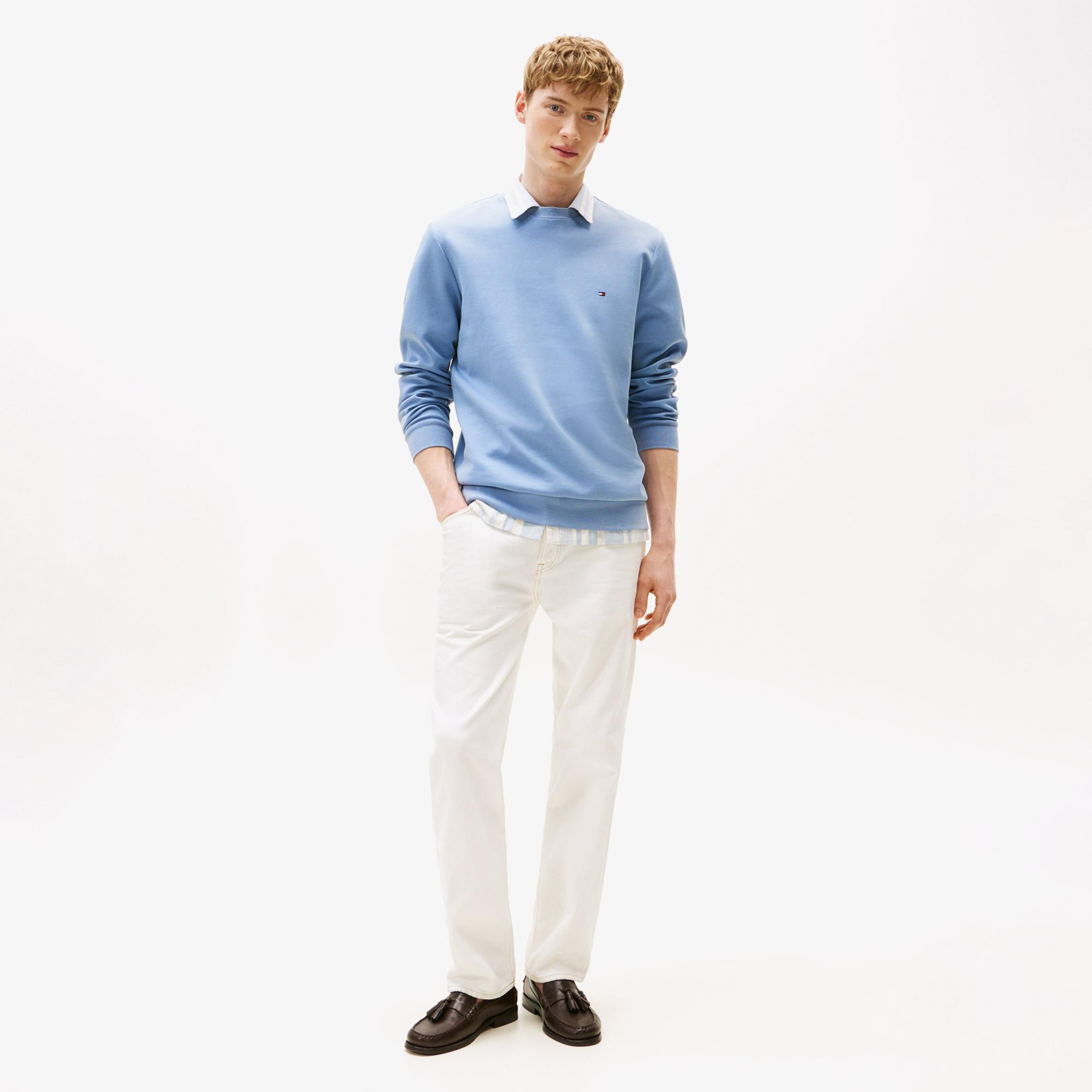 Tommy Hilfiger Essential Intechno Yuvarlak Yaka Erkek Mavi Sweatshirt