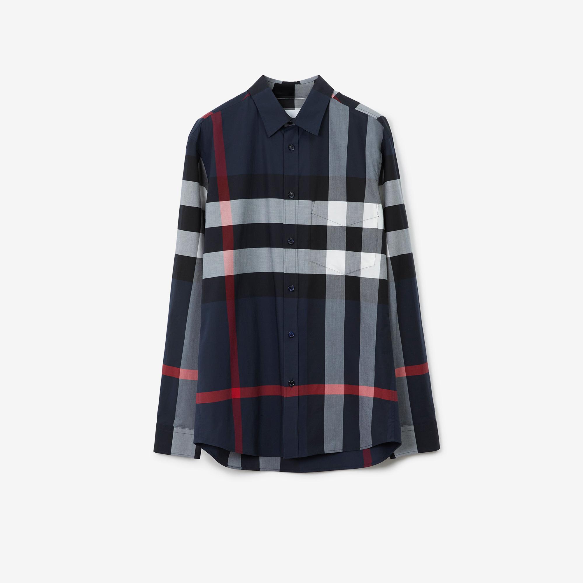 Burberry Somerton Stretch Cotton Poplin Erkek Lacivert Gömlek