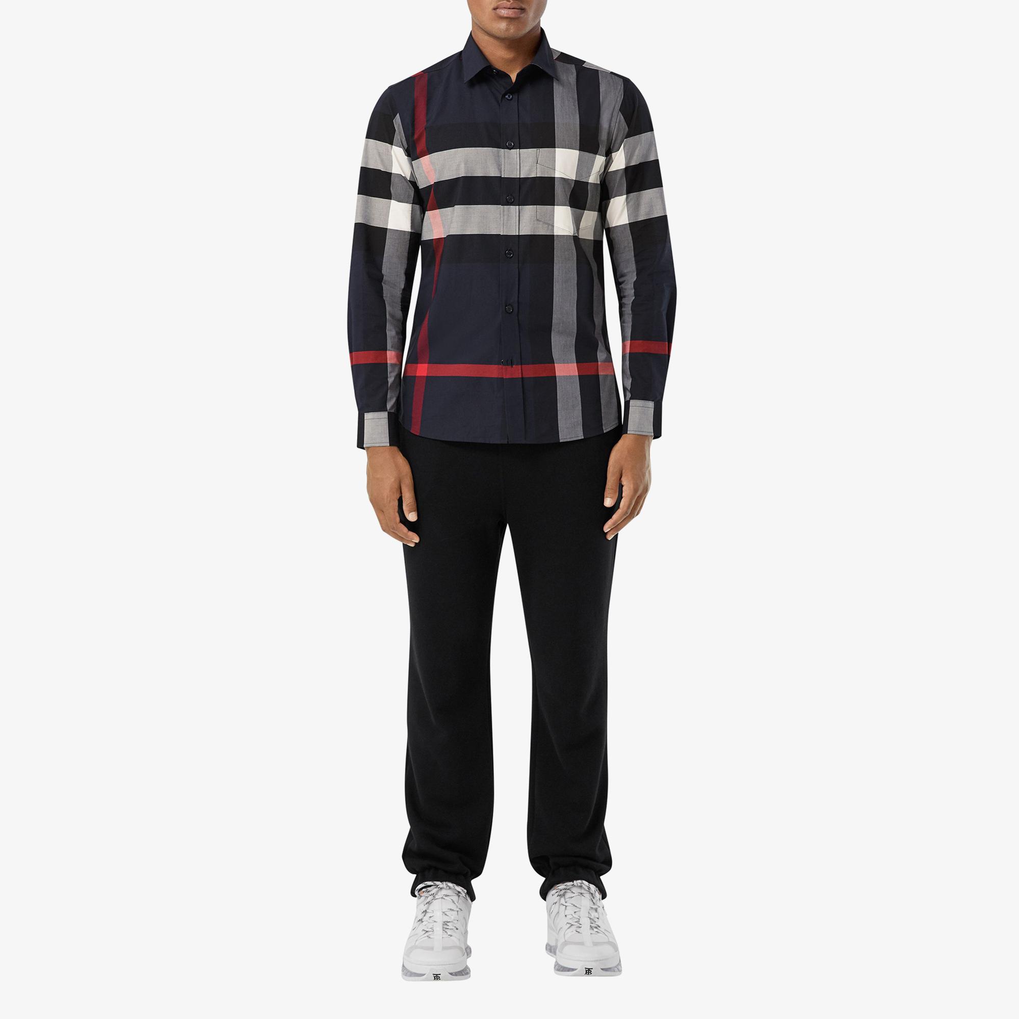 Burberry Somerton Stretch Cotton Poplin Erkek Lacivert Gömlek