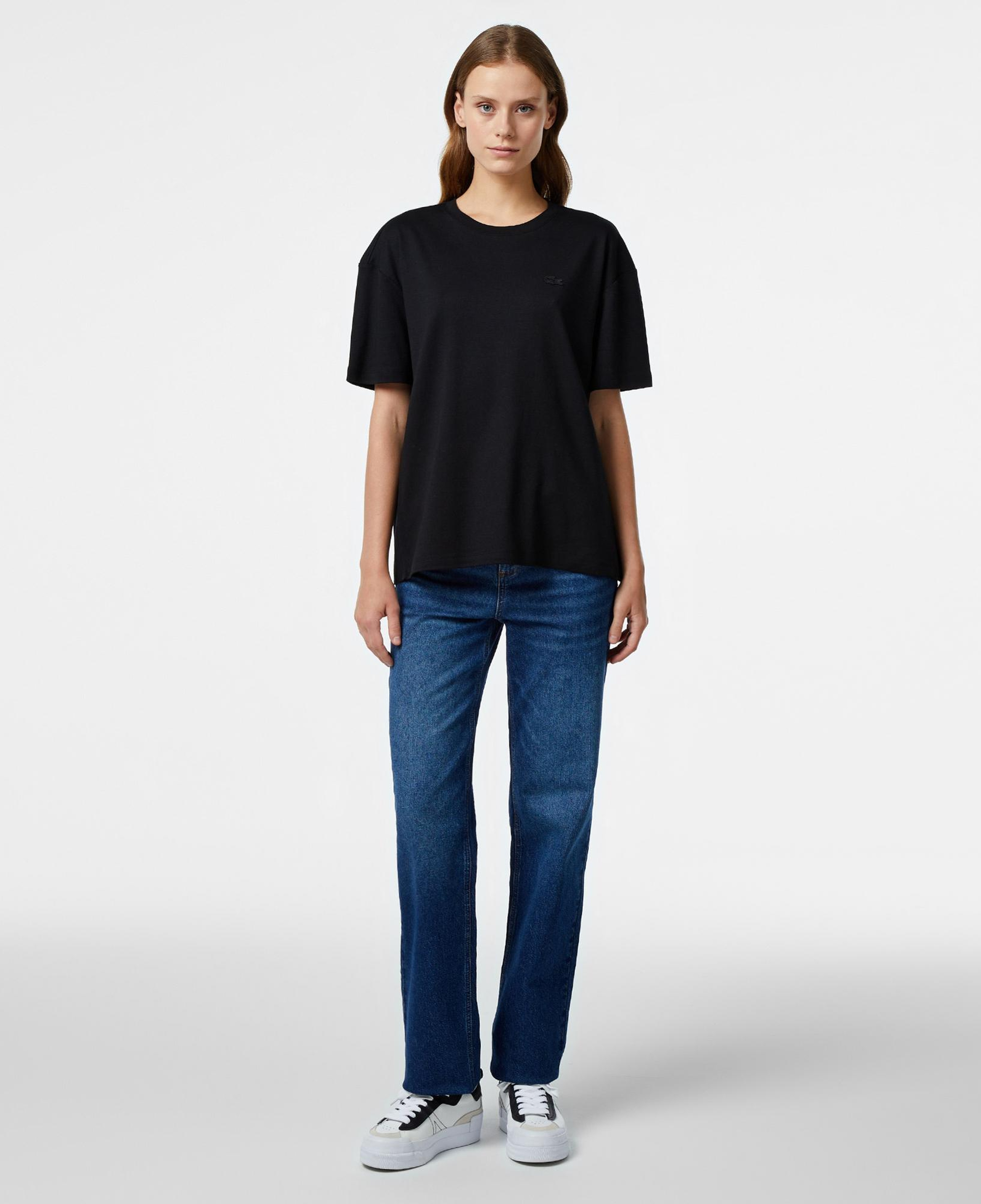 Lacoste Kadın Relaxed Fit Bisiklet Yaka Koyu Siyah T-Shirt