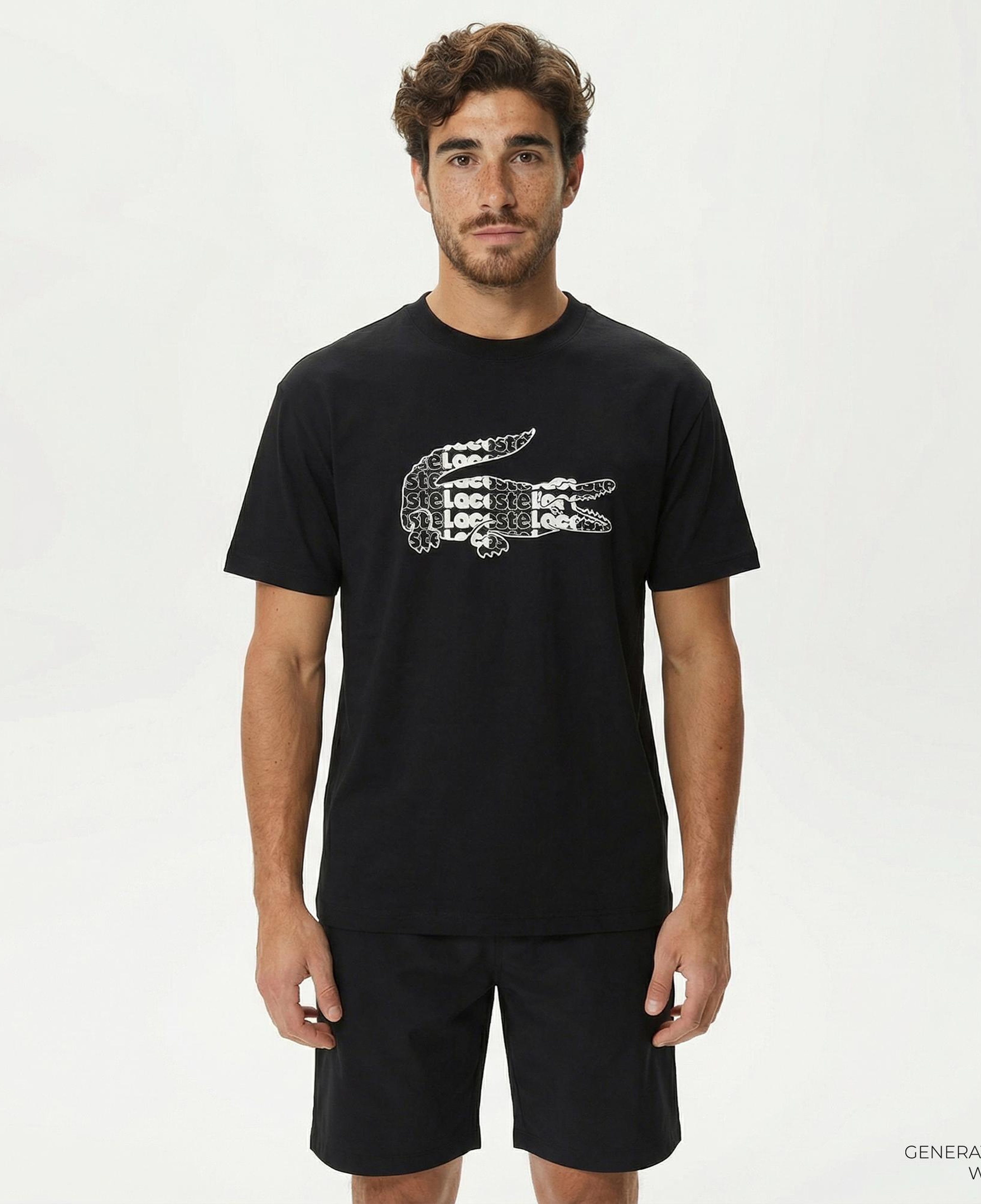 Lacoste Erkek Relaxed Fit Bisiklet Yaka Baskılı Siyah T-Shirt