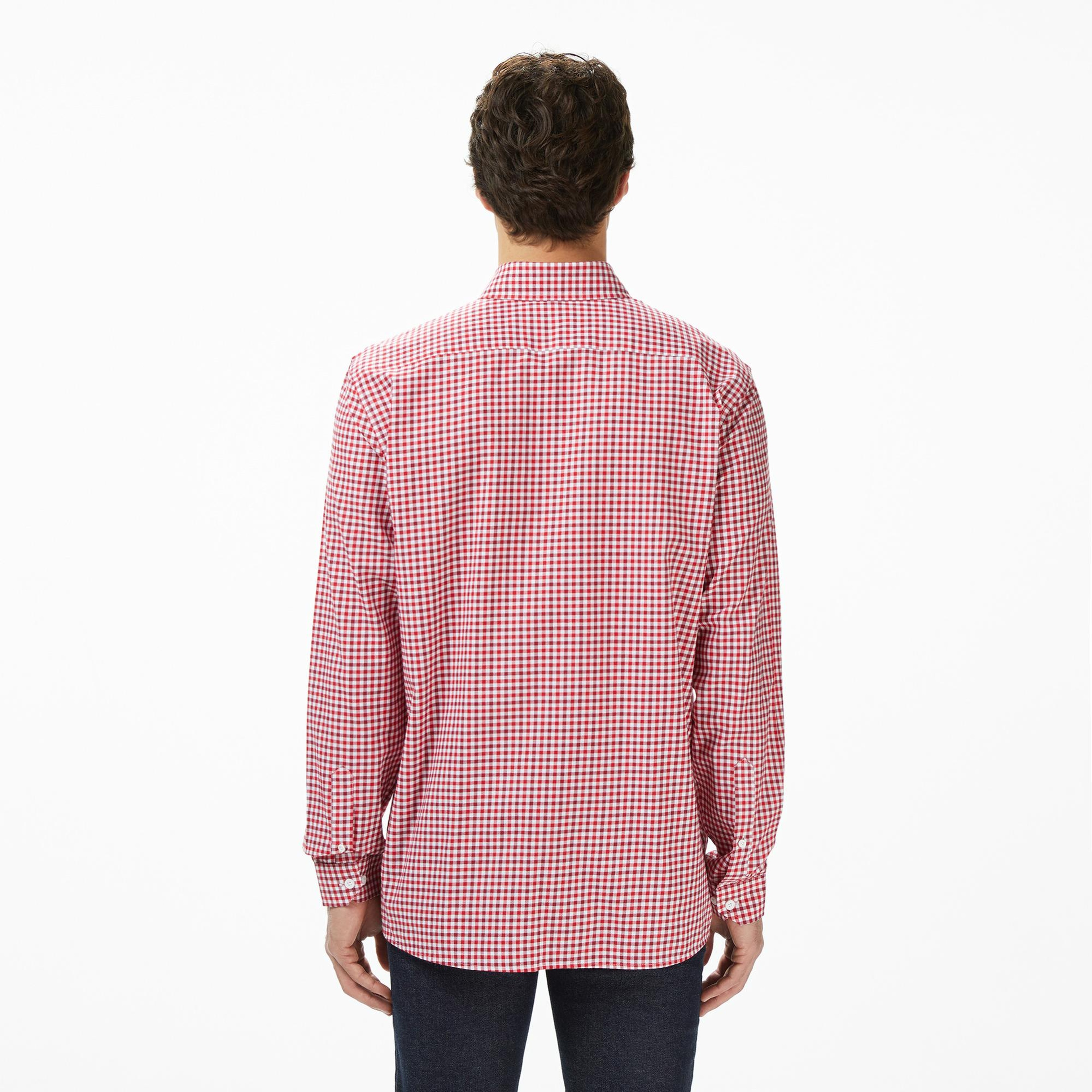 Lacoste Erkek Regular Fit Düğmeli Yaka Kareli Kırmızı Gömlek