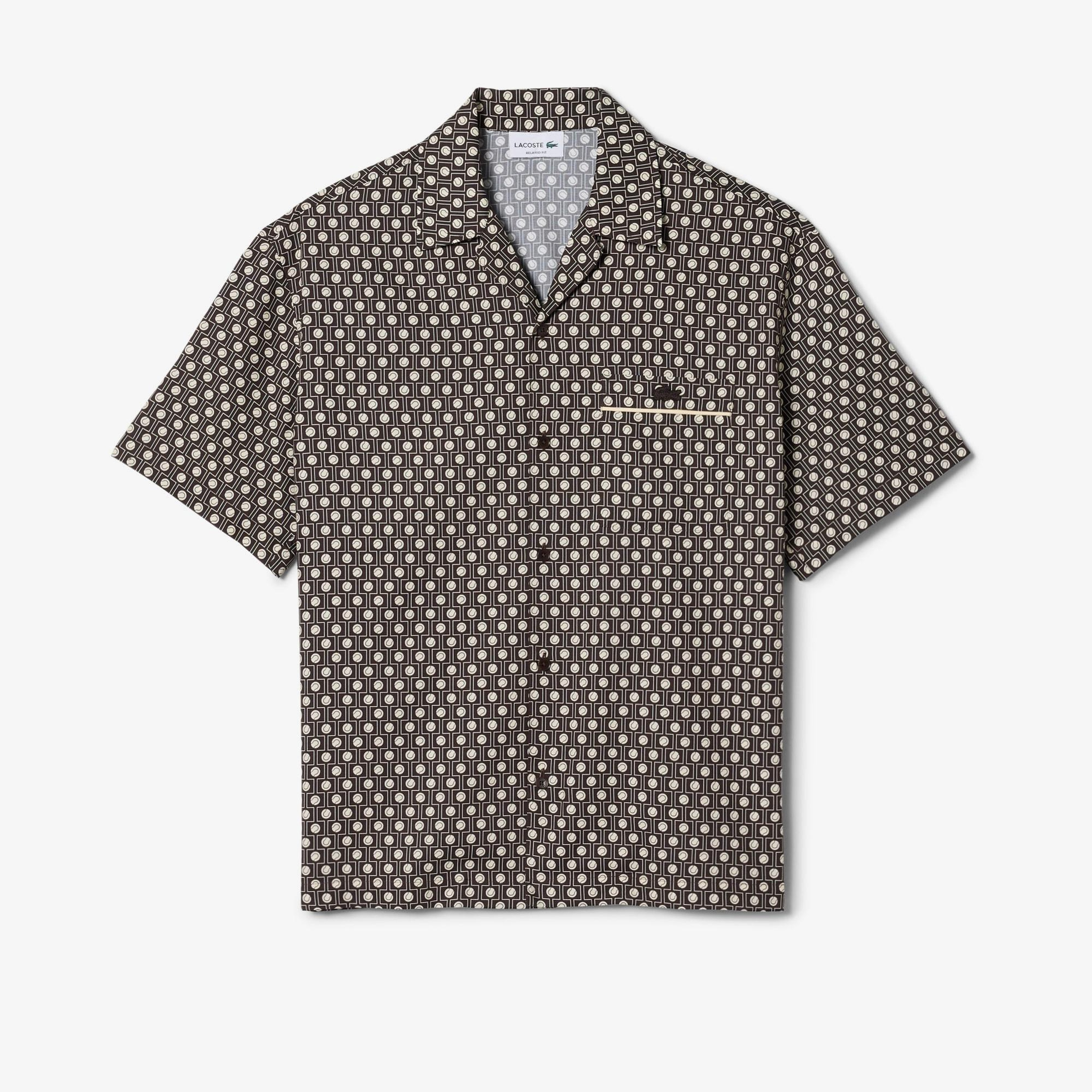 Lacoste Erkek Relaxed Fit Kısa Kollu Desenli Kahverengi Gömlek