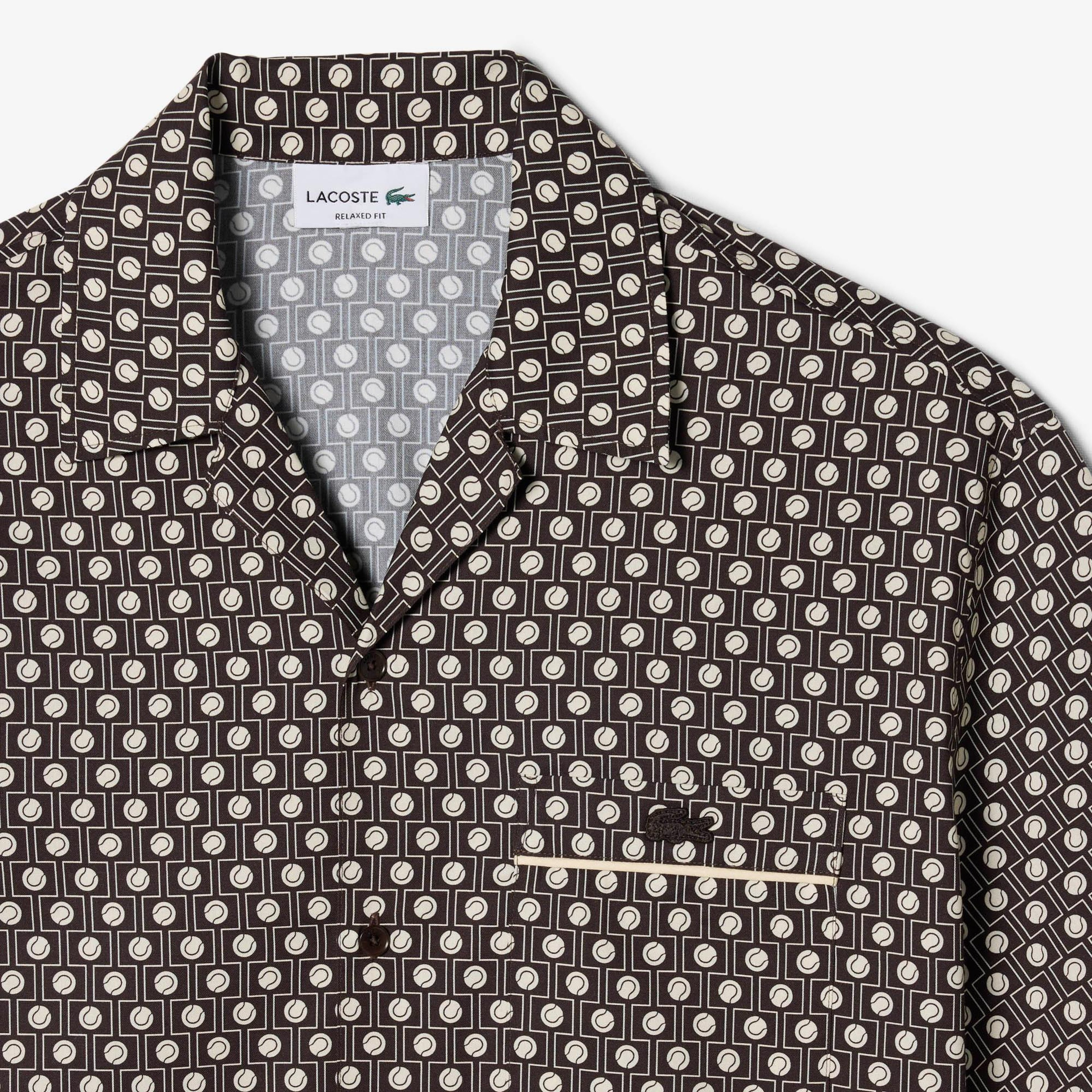 Lacoste Erkek Relaxed Fit Kısa Kollu Desenli Kahverengi Gömlek
