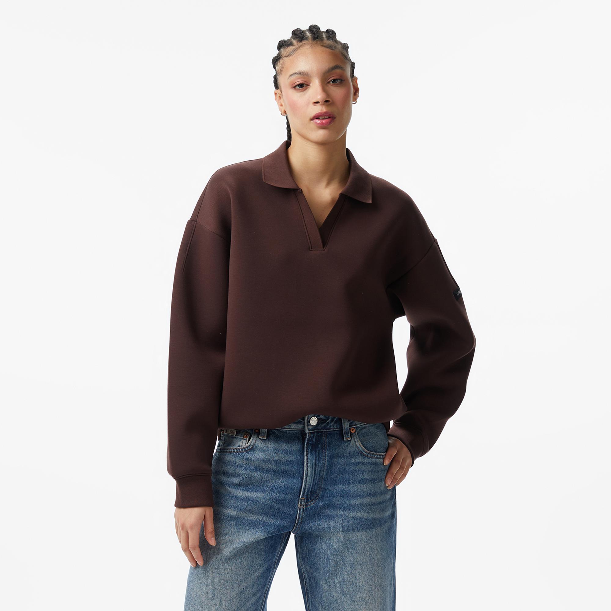 Calvin Klein Scuba Oversized Kadın Kahverengi Sweatshirt