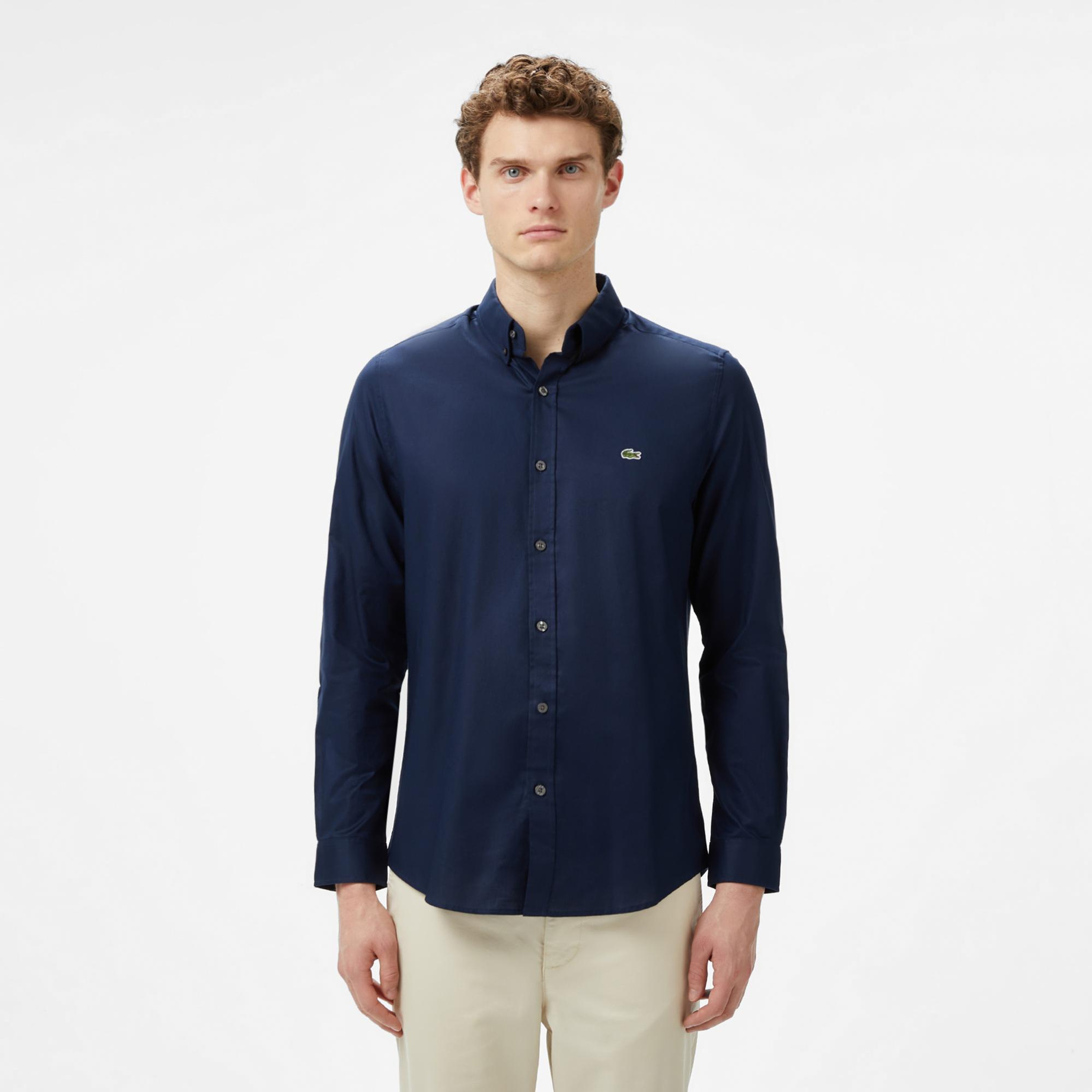 Lacoste Erkek Slim Fit Düğmeli Yaka Lacivert Gömlek
