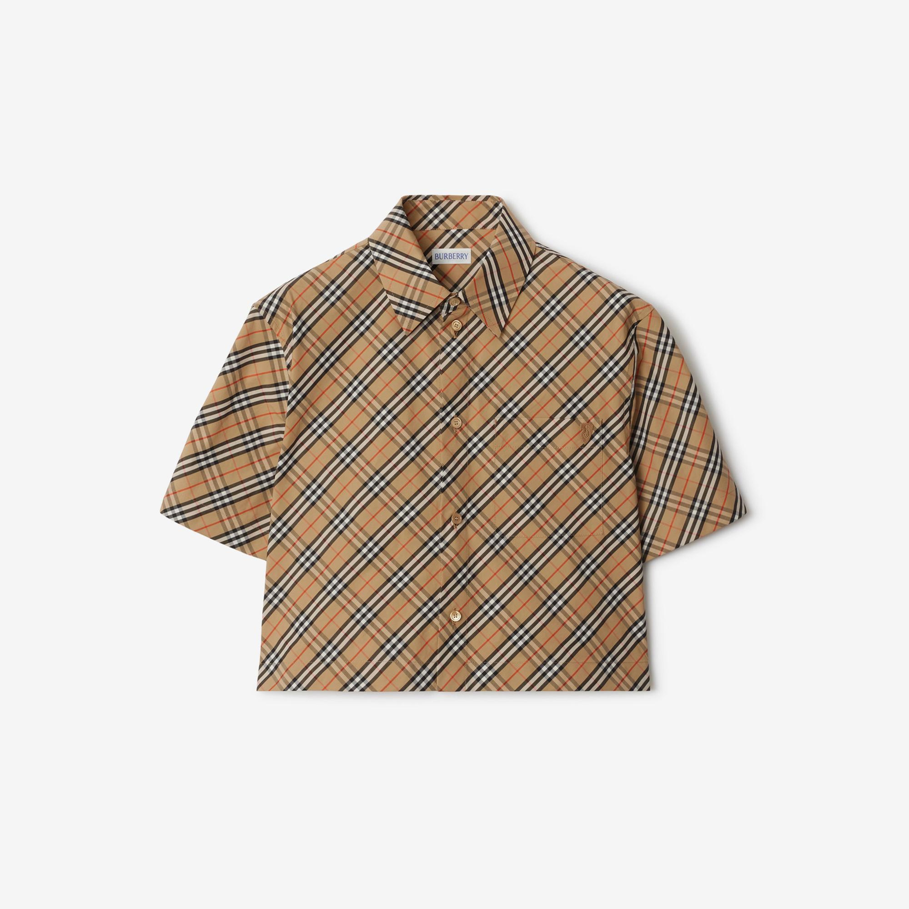 Burberry Tec Cropped Cotton Kadın Bej Gömlek