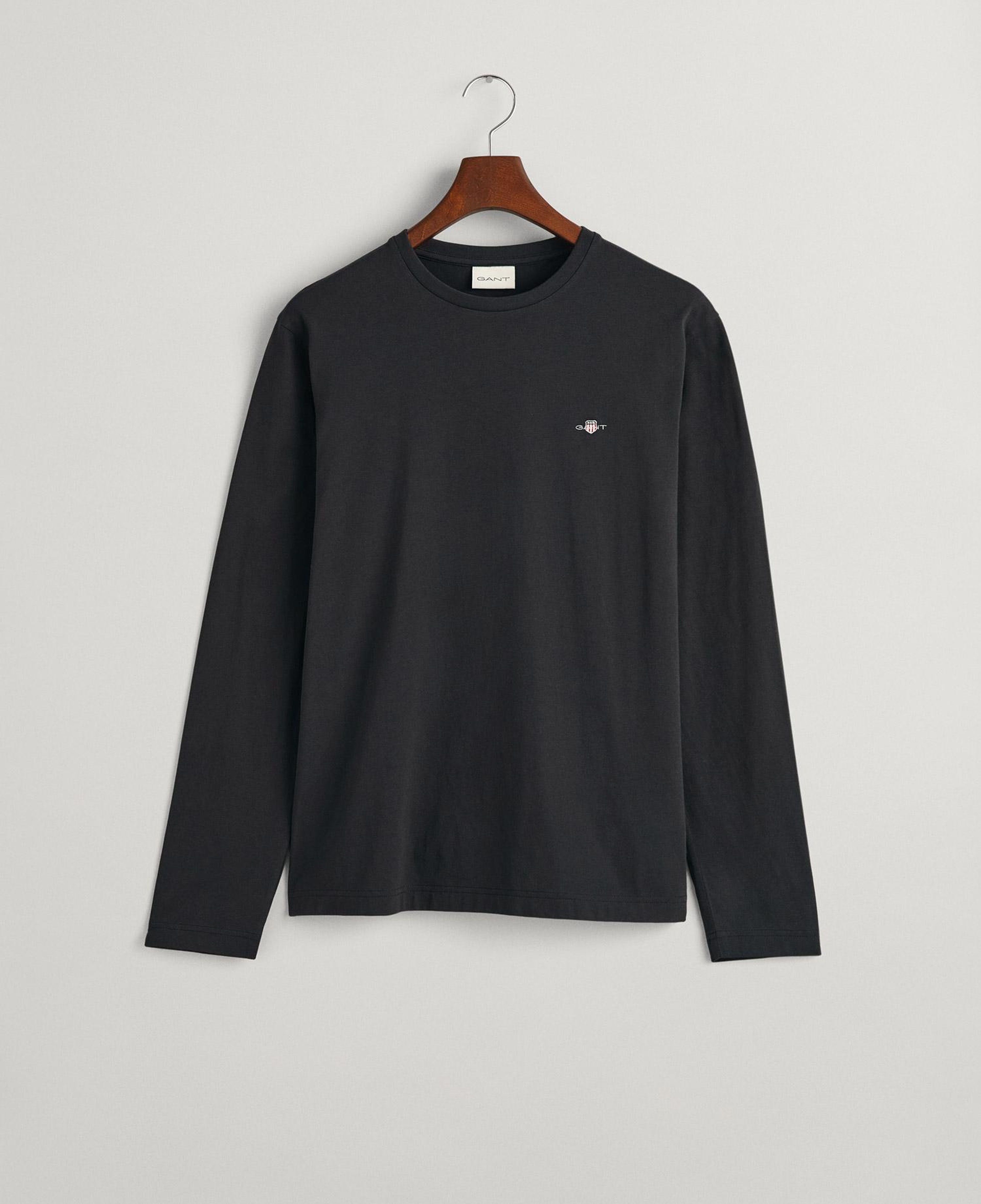 GANT Erkek Siyah Regular Fit Bisiklet Yaka Uzun Kollu T-Shirt