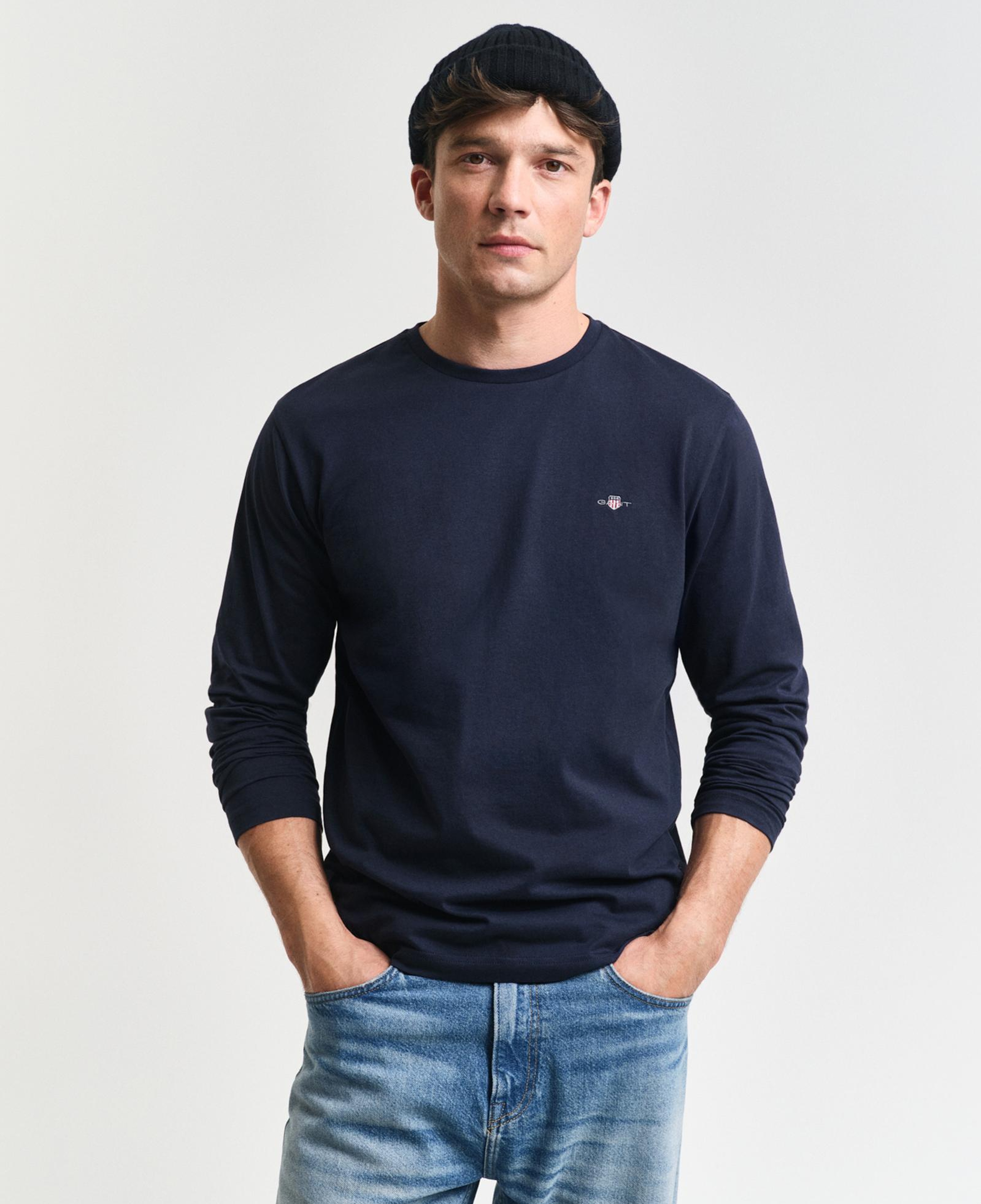 GANT Erkek Lacivert Regular Fit Bisiklet Yaka Uzun Kollu T-Shirt