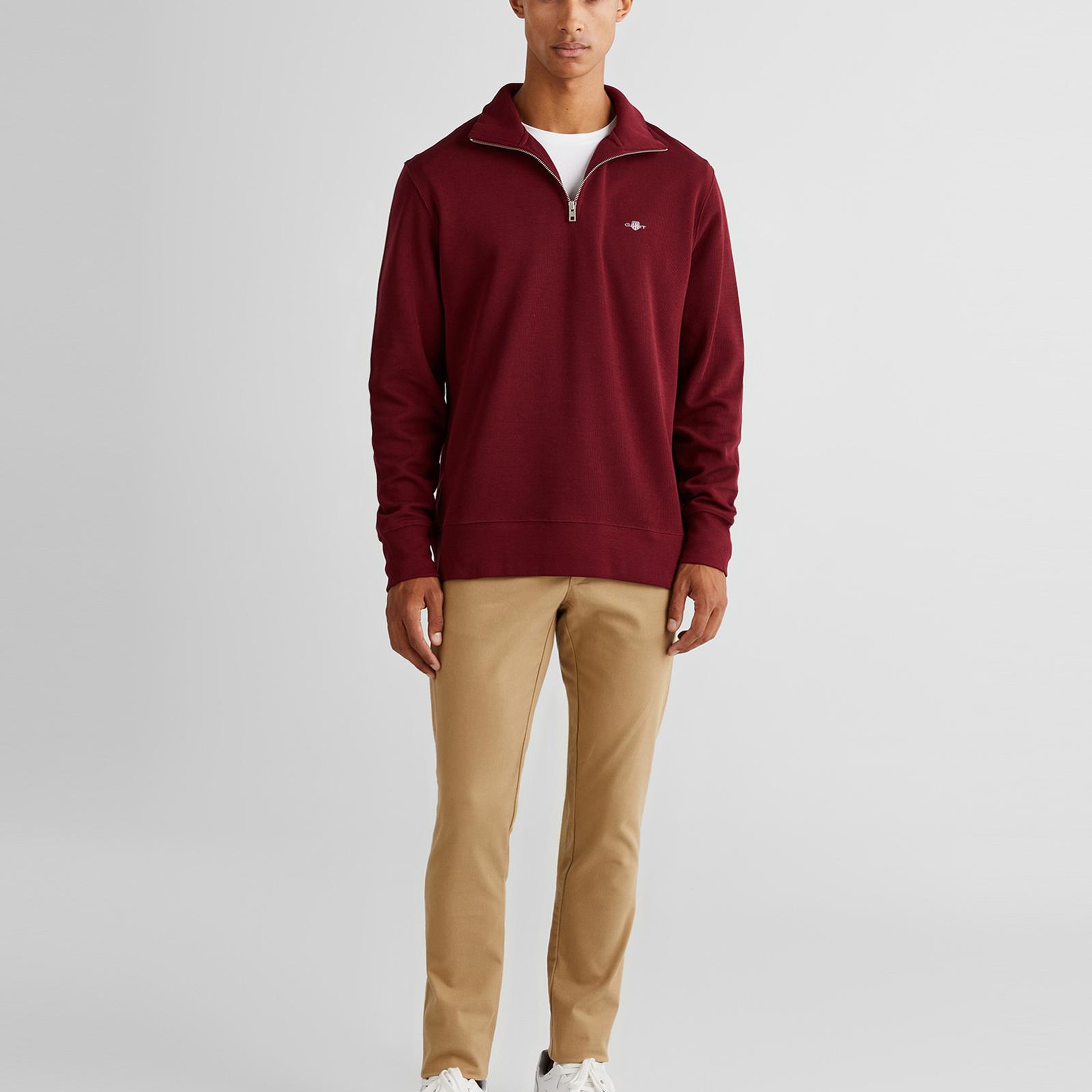 Gant Erkek Bordo Regular Fit Yarım Fermuarlı Sweatshirt