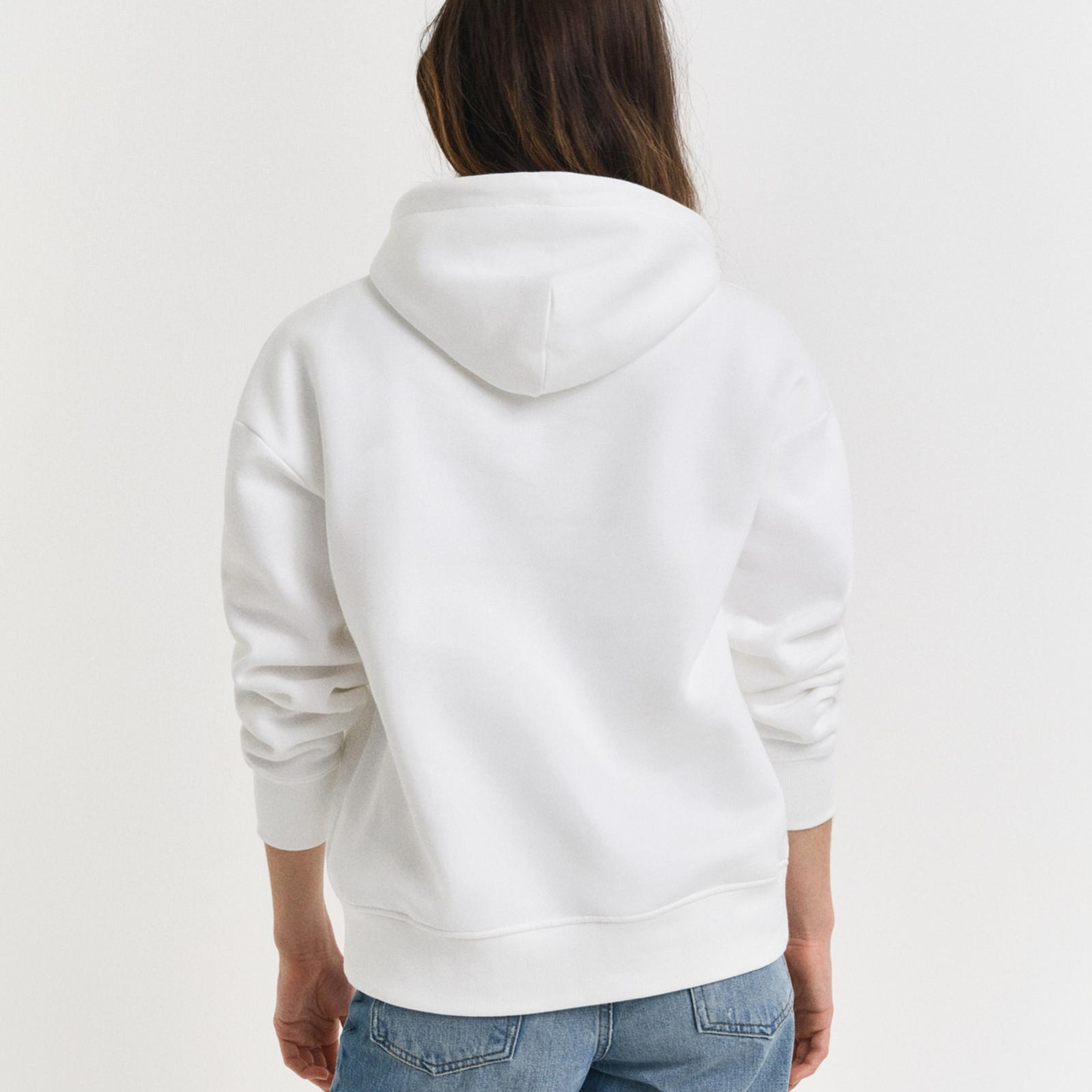 GANT Kadın Beyaz Relaxed Fit Kapüşonlu Sweatshirt