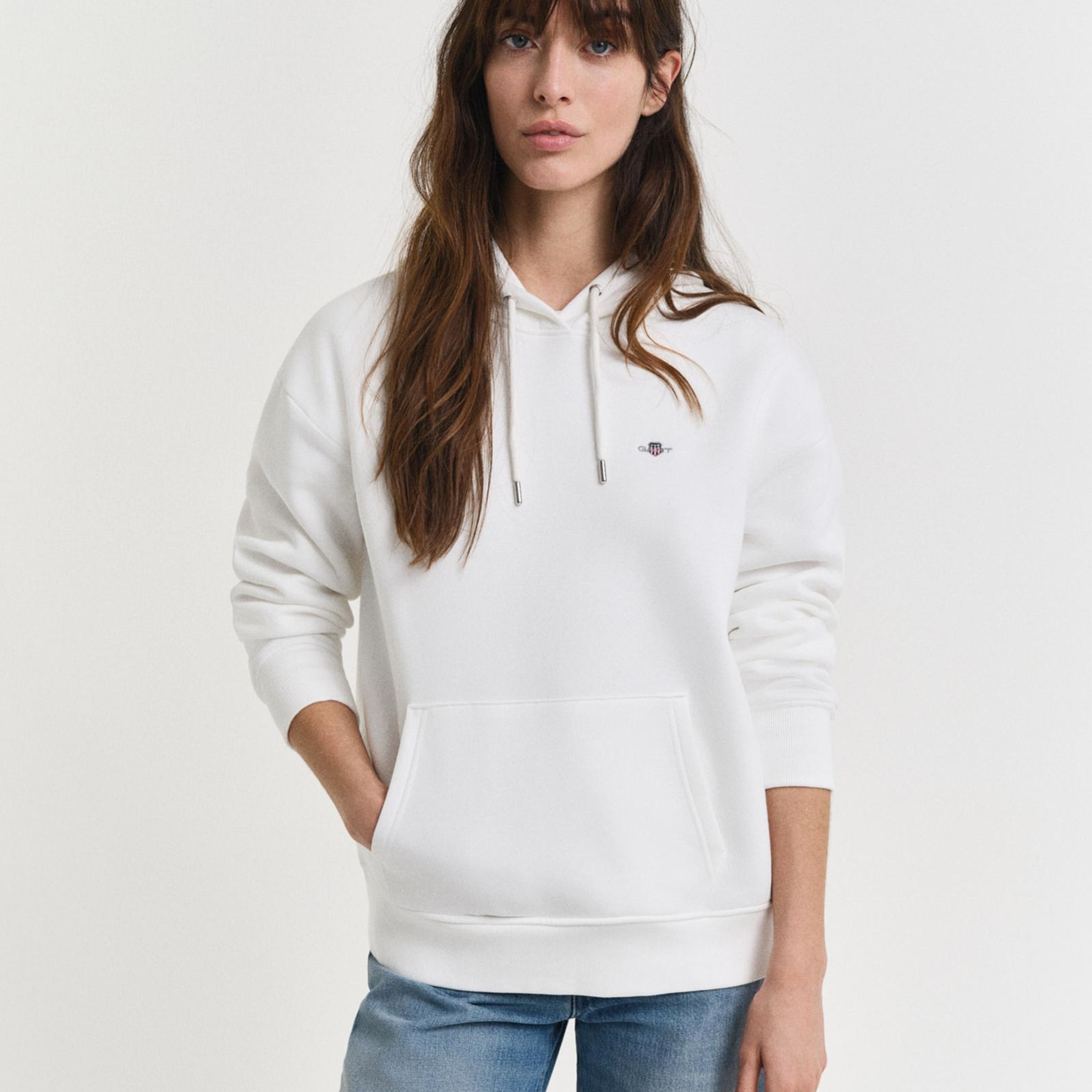 GANT Kadın Beyaz Relaxed Fit Kapüşonlu Sweatshirt