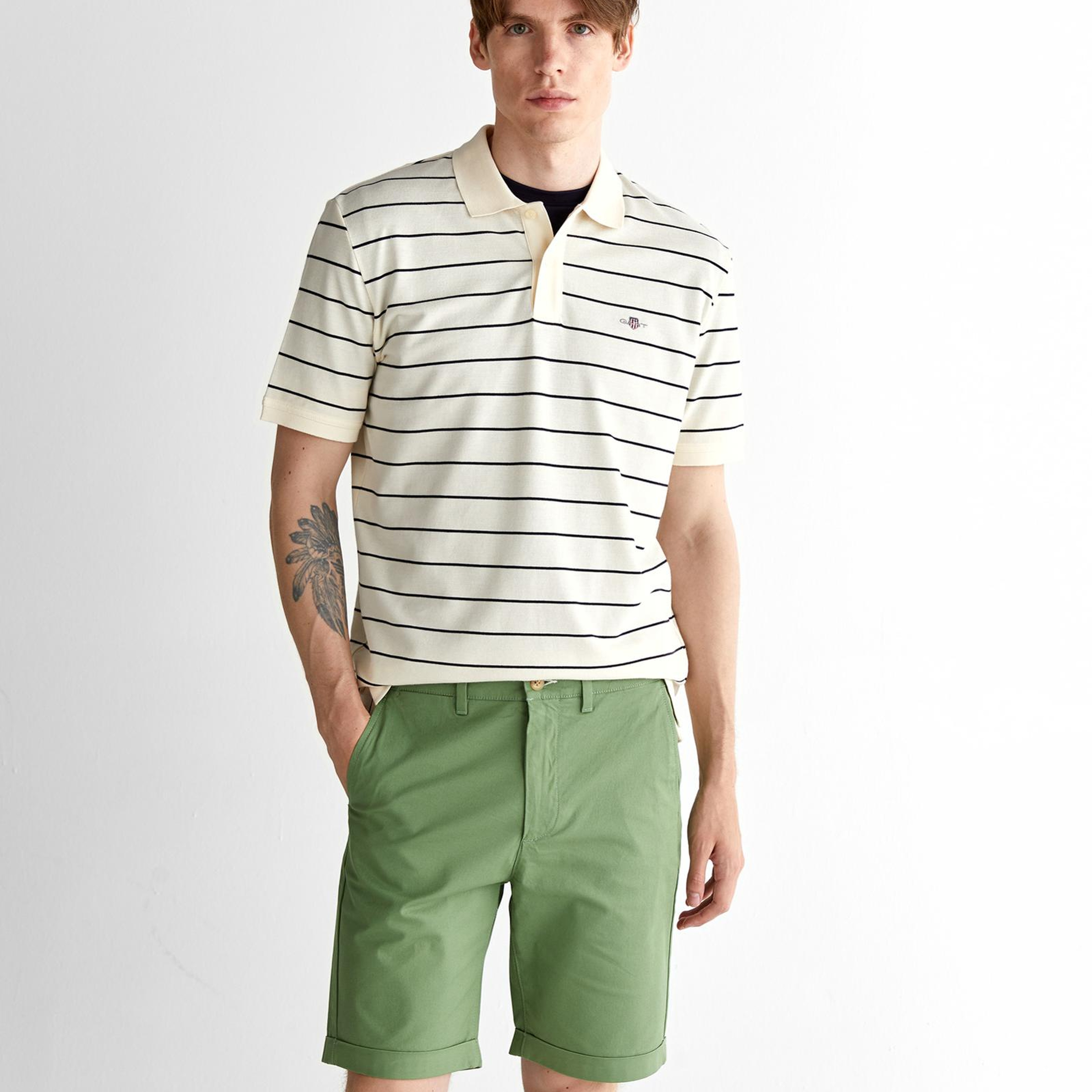 GANT Erkek Krem Regular Fit Çizgili Polo
