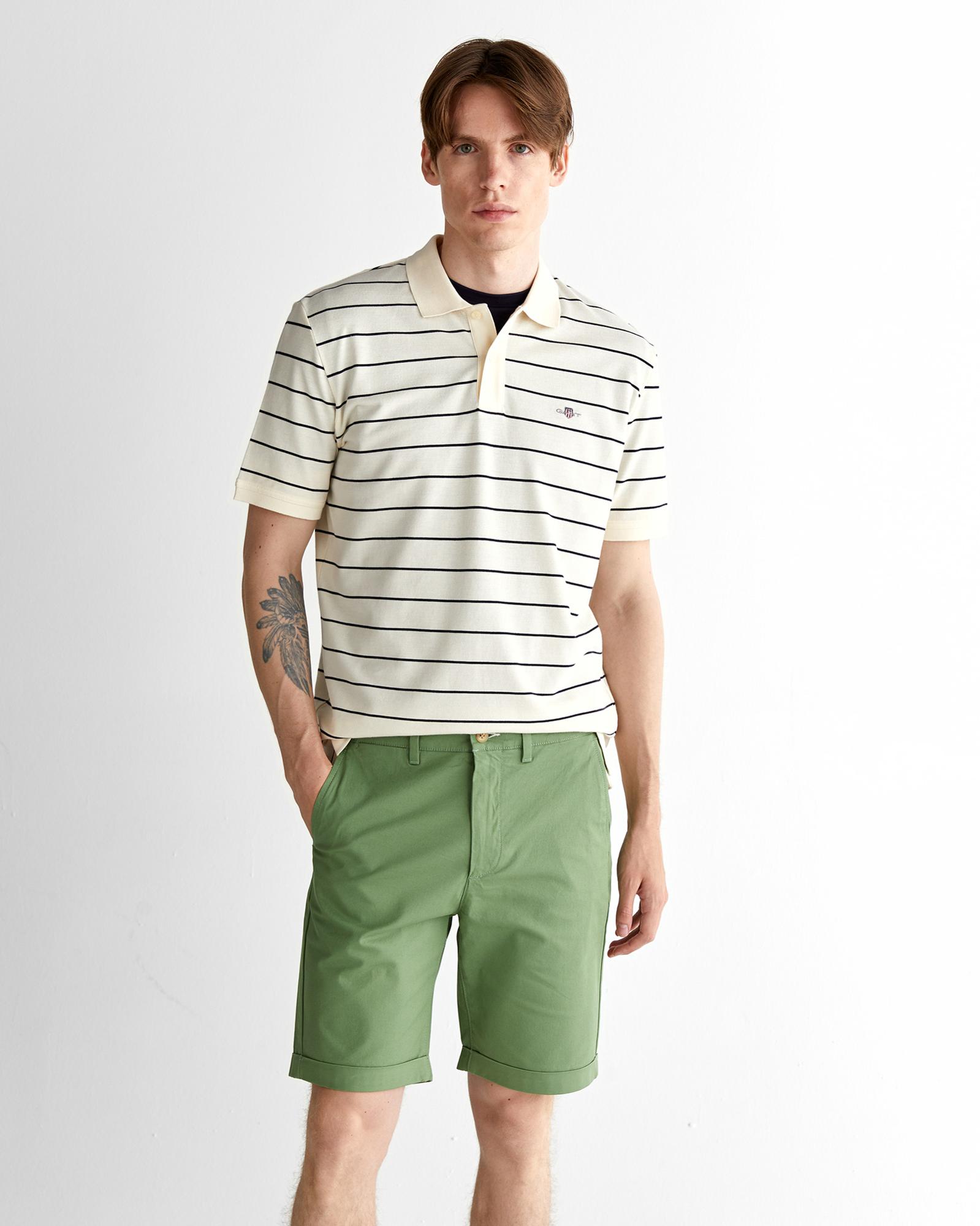GANT Erkek Krem Regular Fit Çizgili Polo