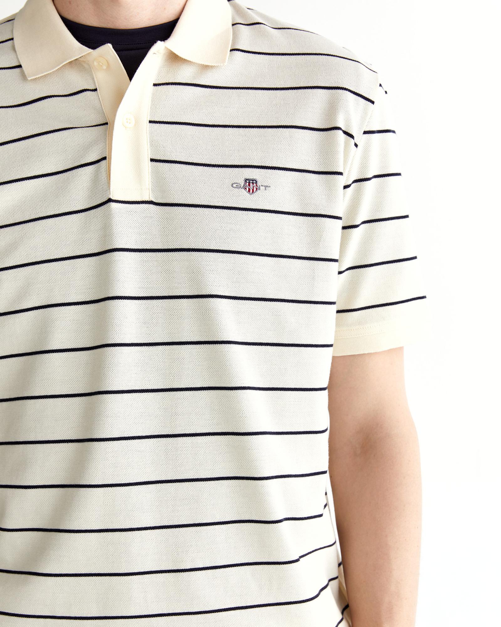 GANT Erkek Krem Regular Fit Çizgili Polo
