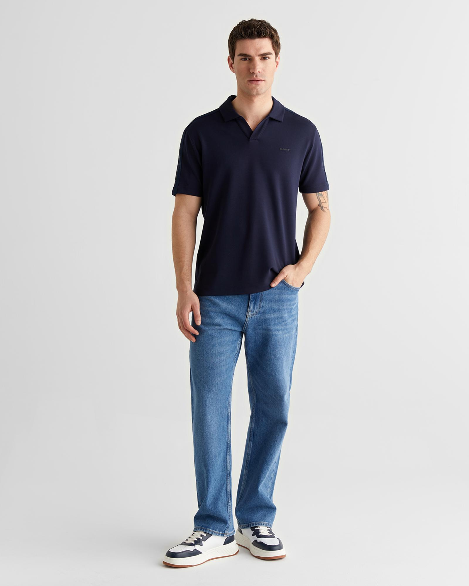 GANT Erkek Lacivert Regular Fit Şerit Detaylı Polo Yaka T-Shirt