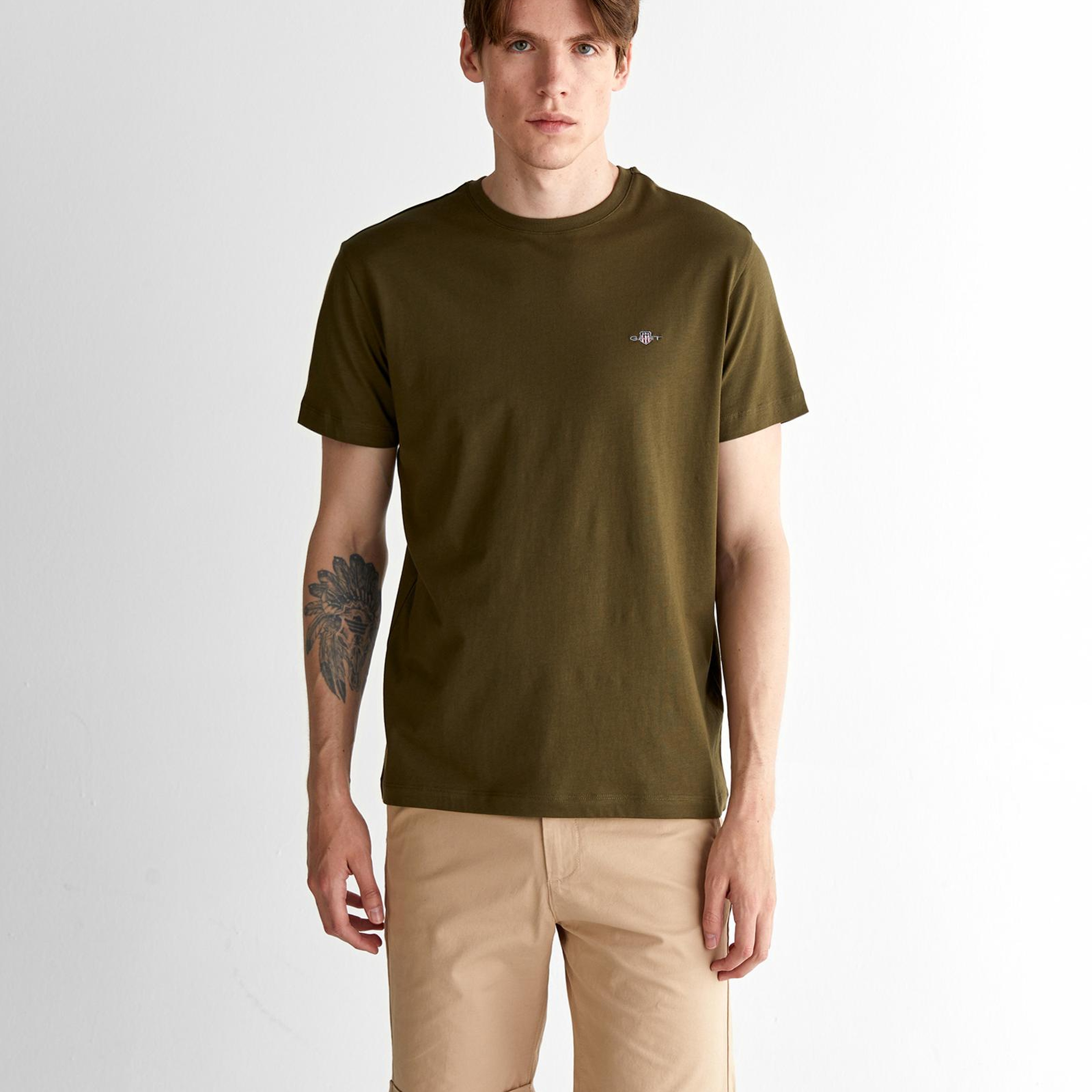 GANT Erkek Yeşil Regular Fit Bisiklet Yaka T-Shirt