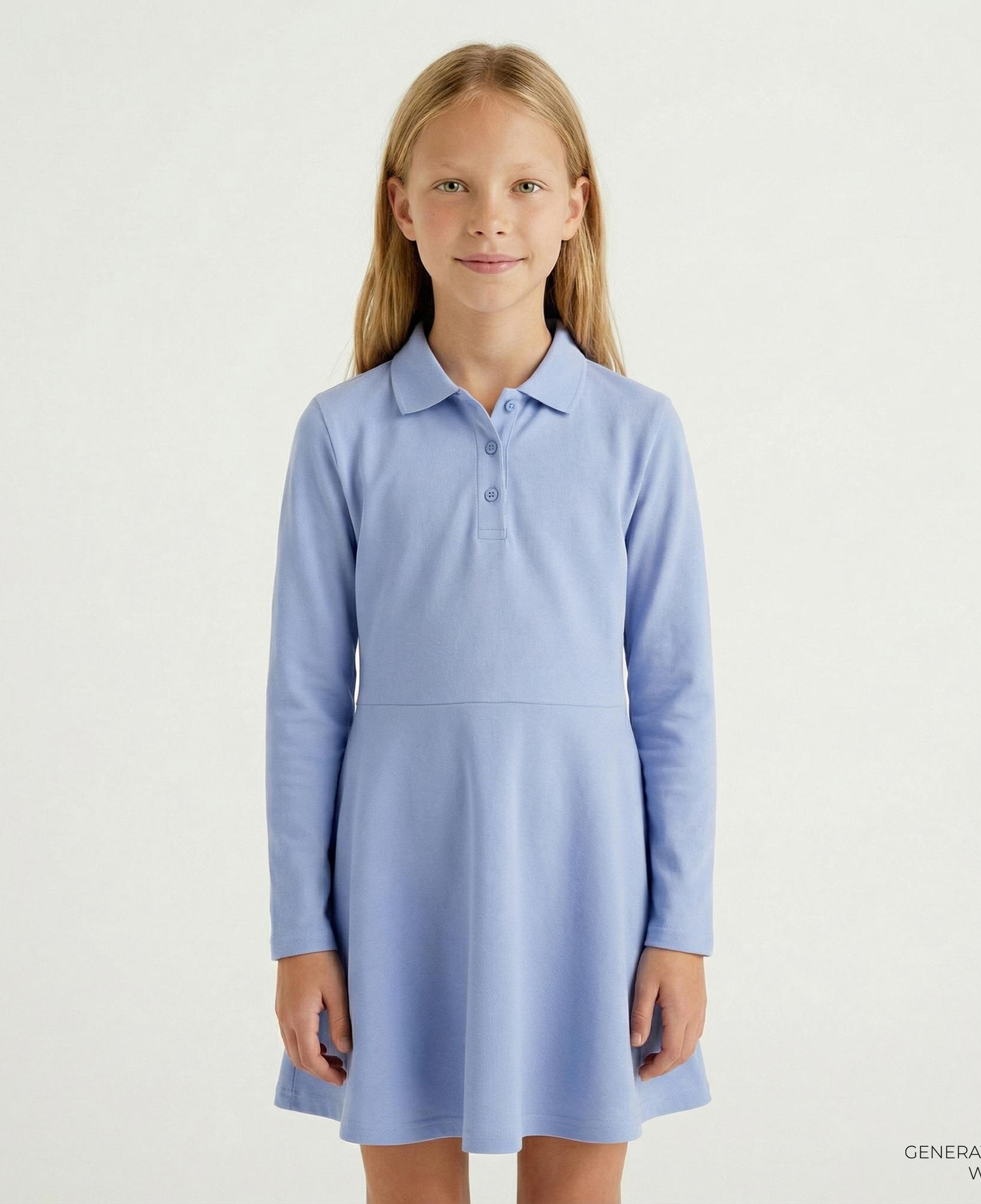 Lacoste Kız Çocuk Uzun Kollu Polo Yaka Mavi Elbise