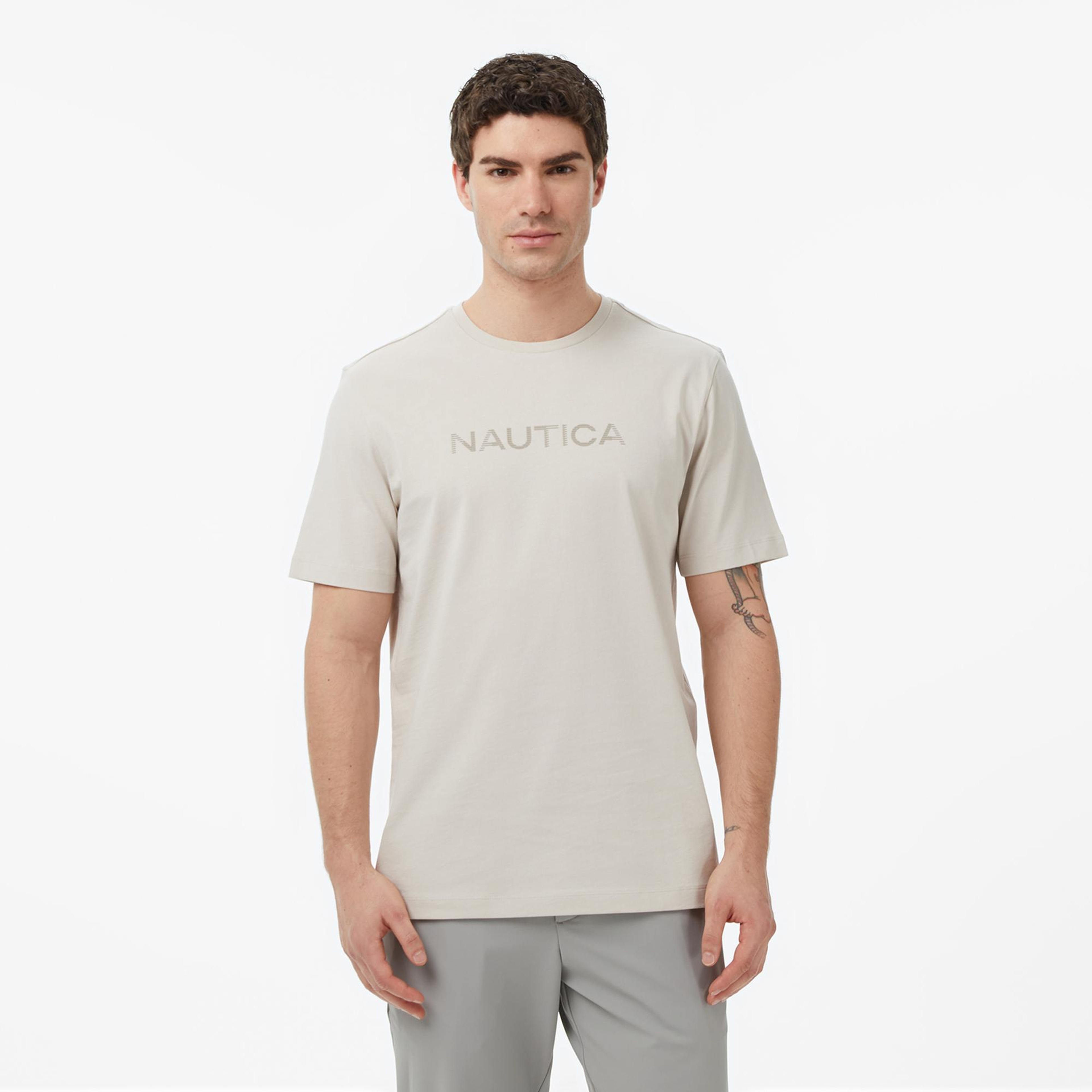 Nautica Erkek Bej Regular Fit Baskılı T-Shirt