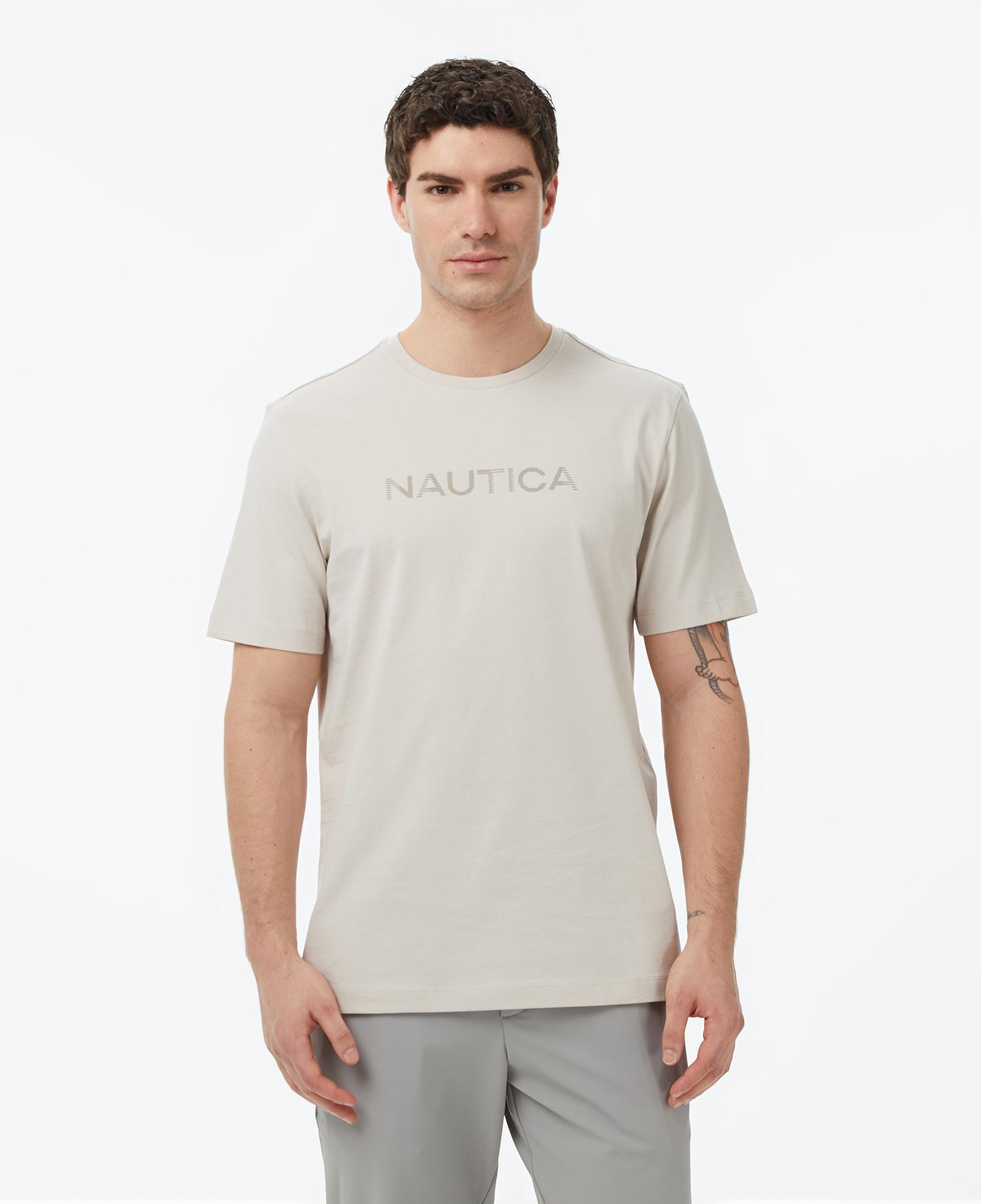 Nautica Erkek Bej Regular Fit Baskılı T-Shirt
