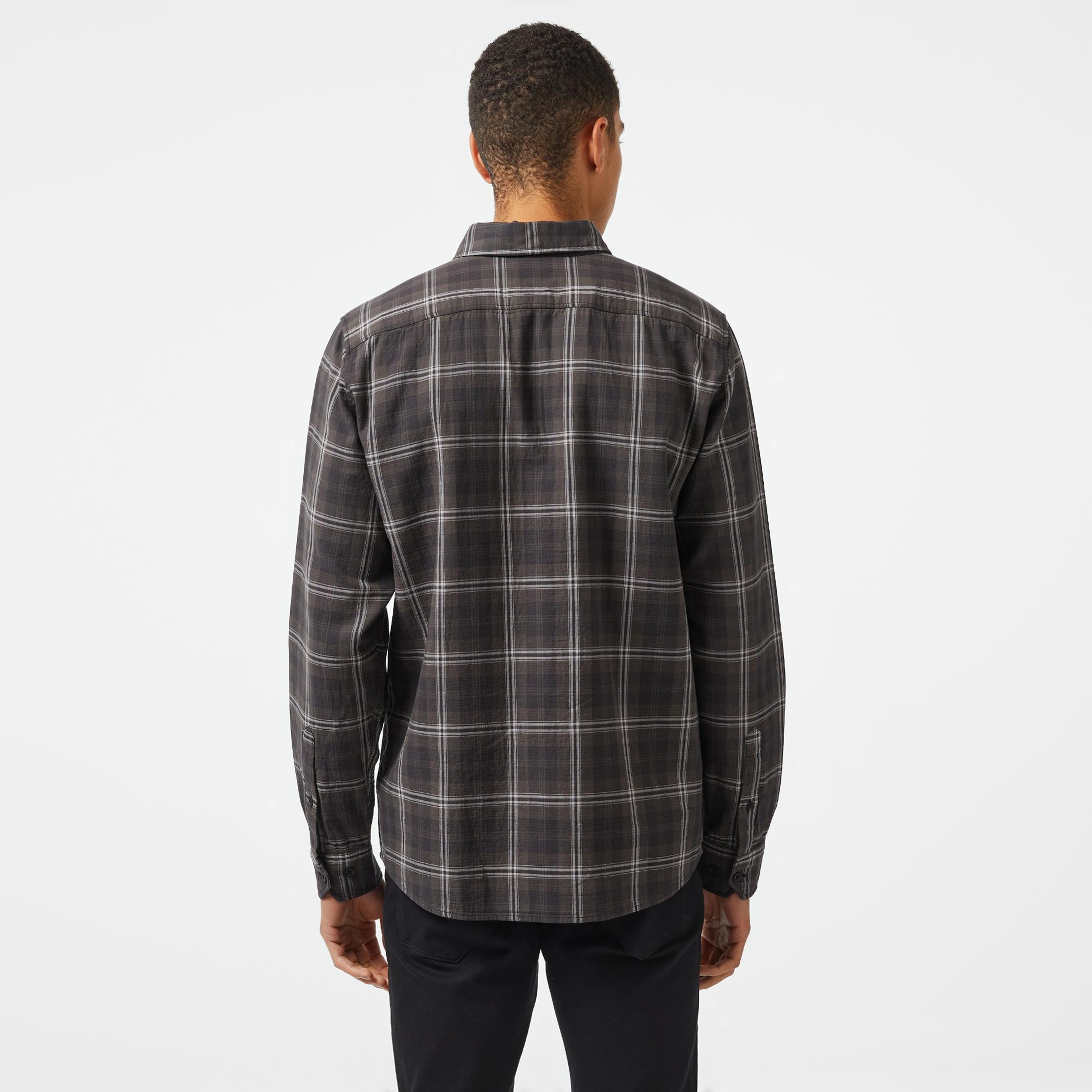 Erkek Regular Fit Düğmeli Yaka Ekose Kahverengi Gömlek