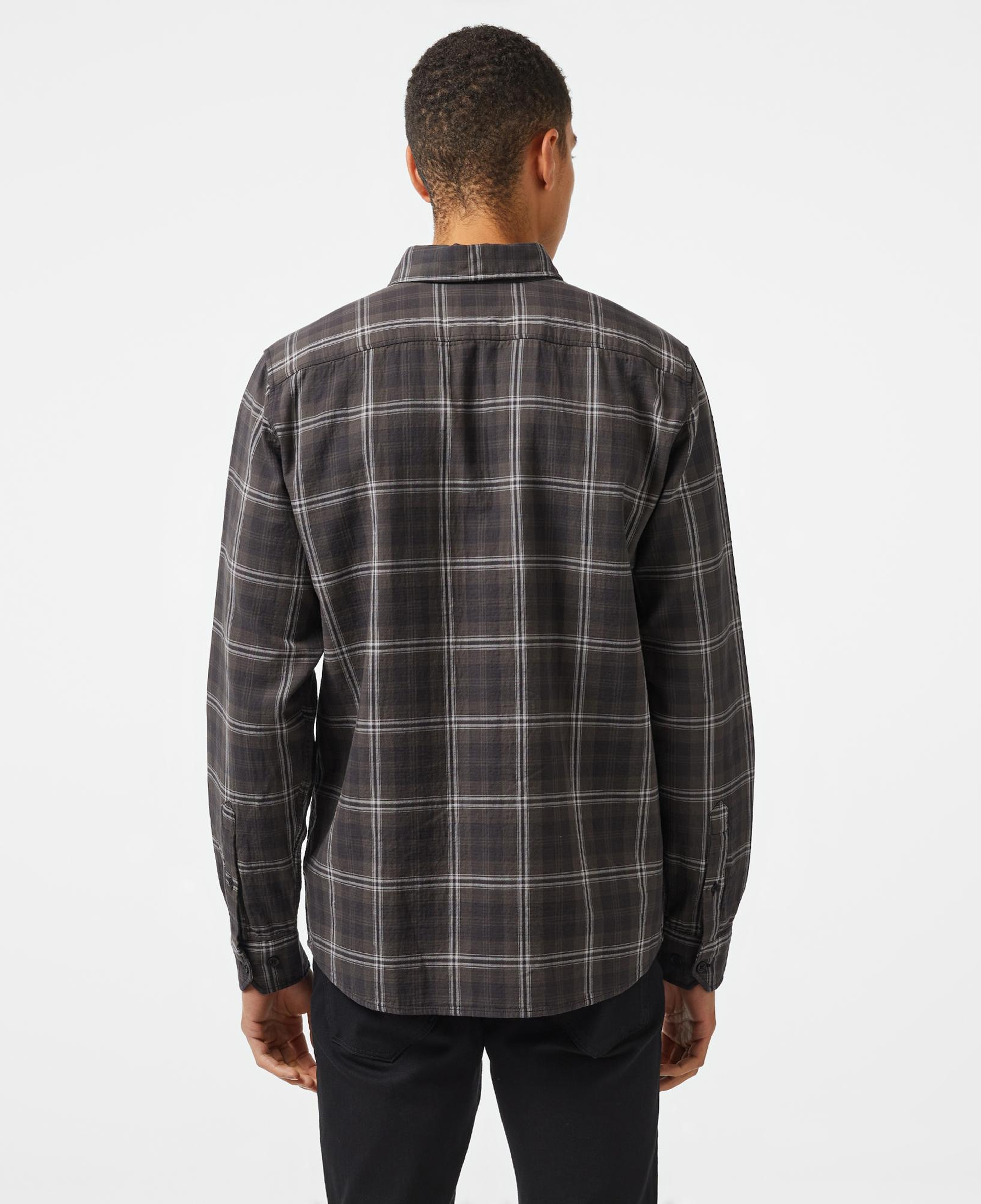 Erkek Regular Fit Düğmeli Yaka Ekose Kahverengi Gömlek