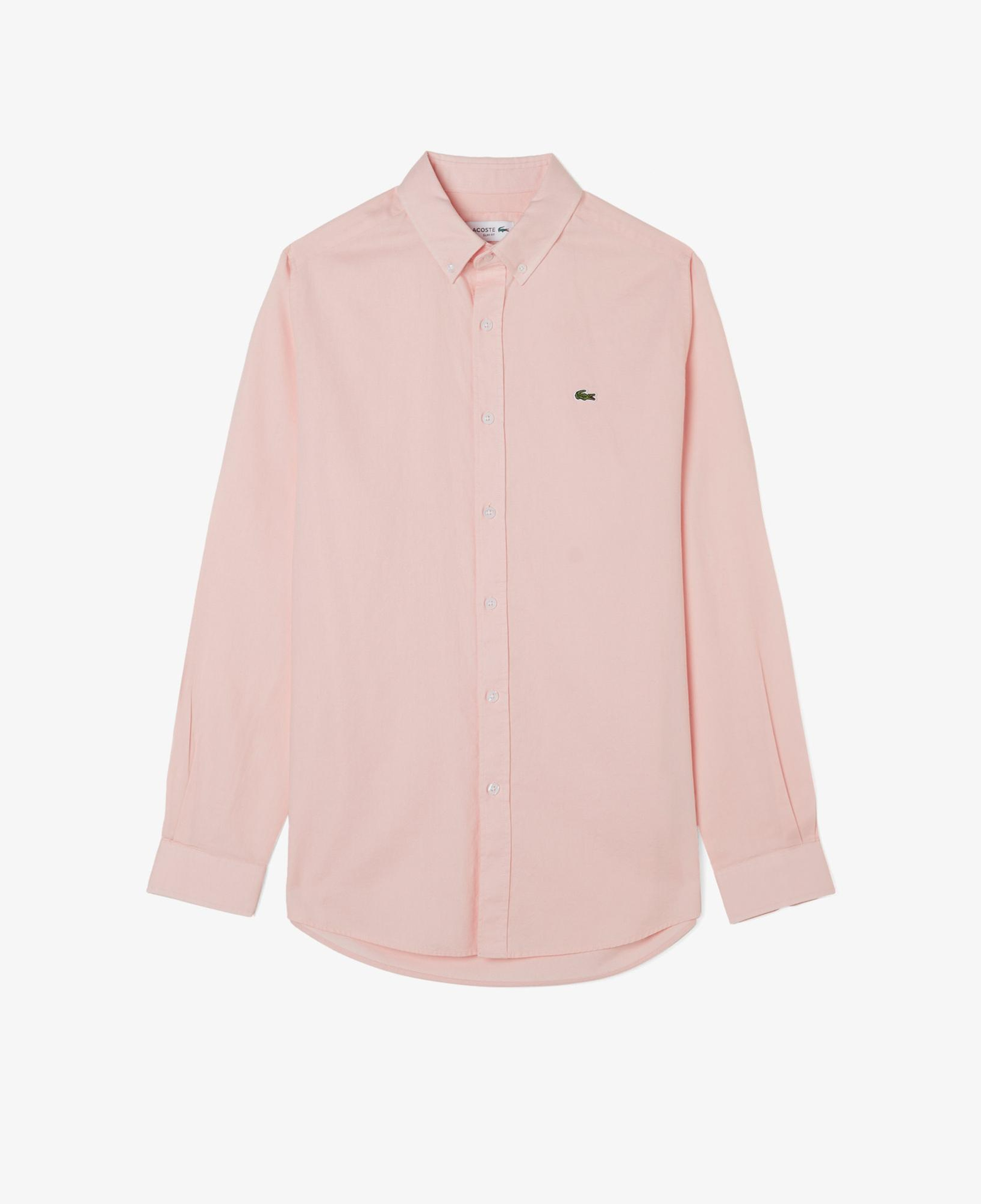 Erkek Slim Fit Düğmeli Yaka Pembe Gömlek