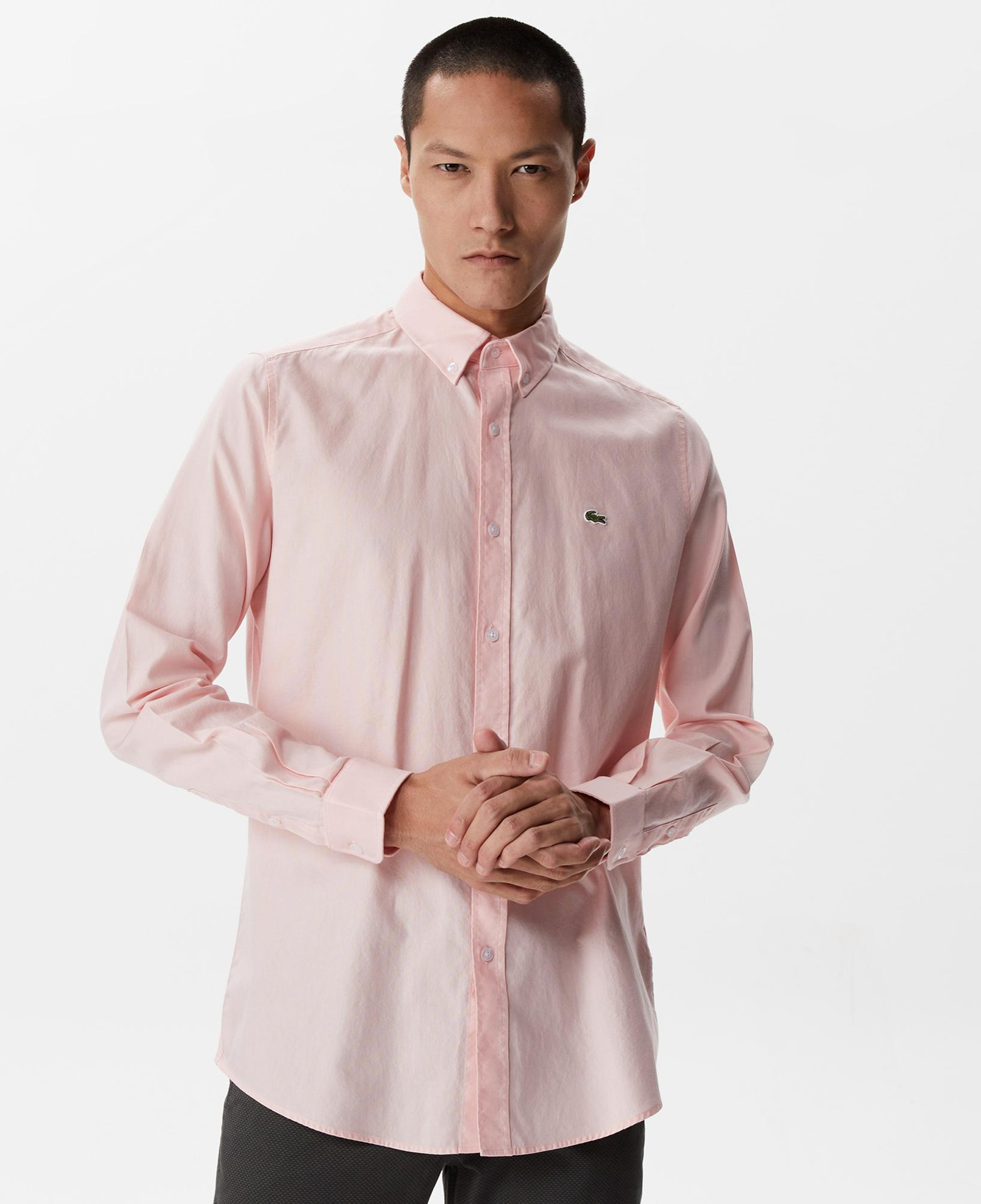 Erkek Slim Fit Düğmeli Yaka Pembe Gömlek