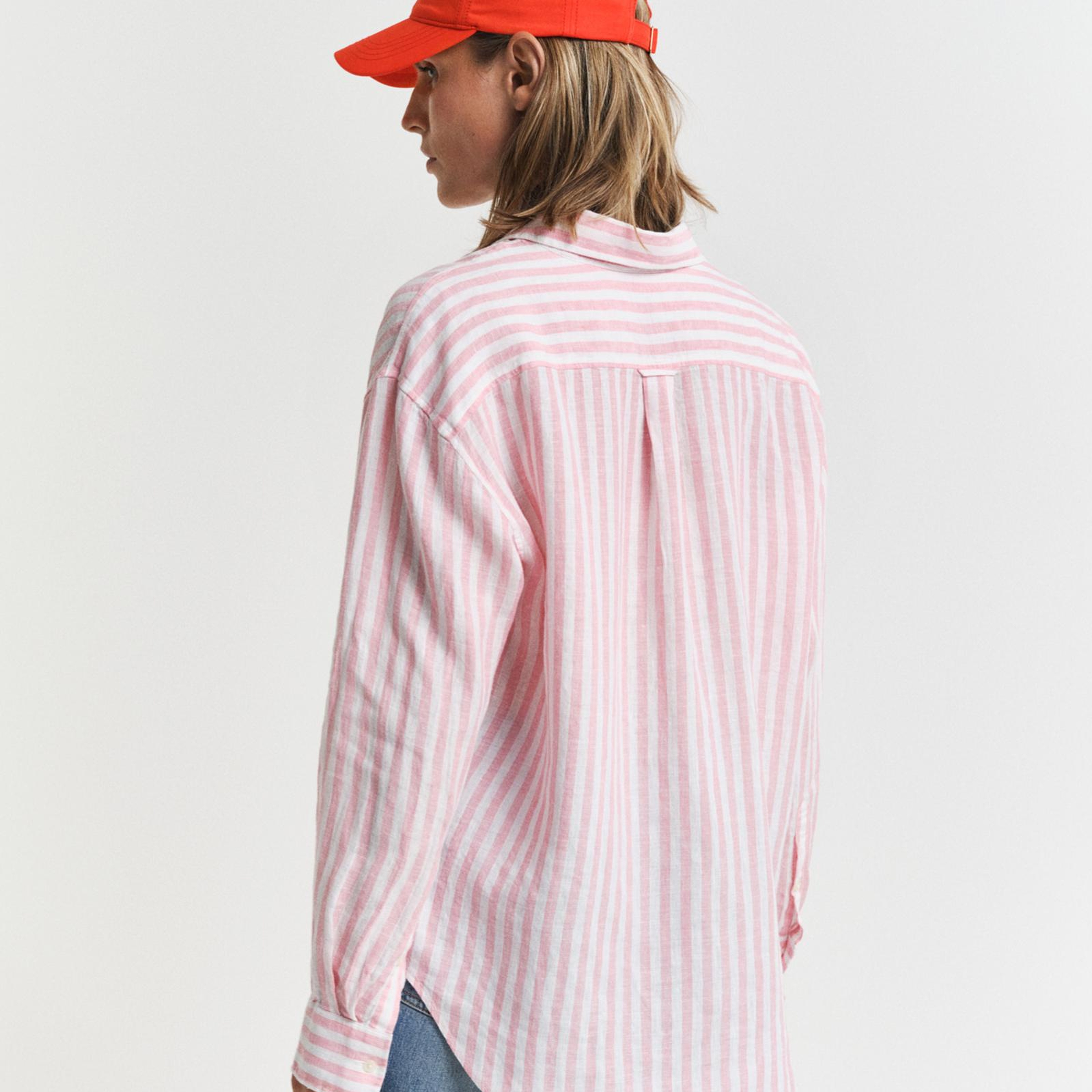 GANT Kadın Pembe Relaxed Fit Klasik Yaka Çizgili Gömlek