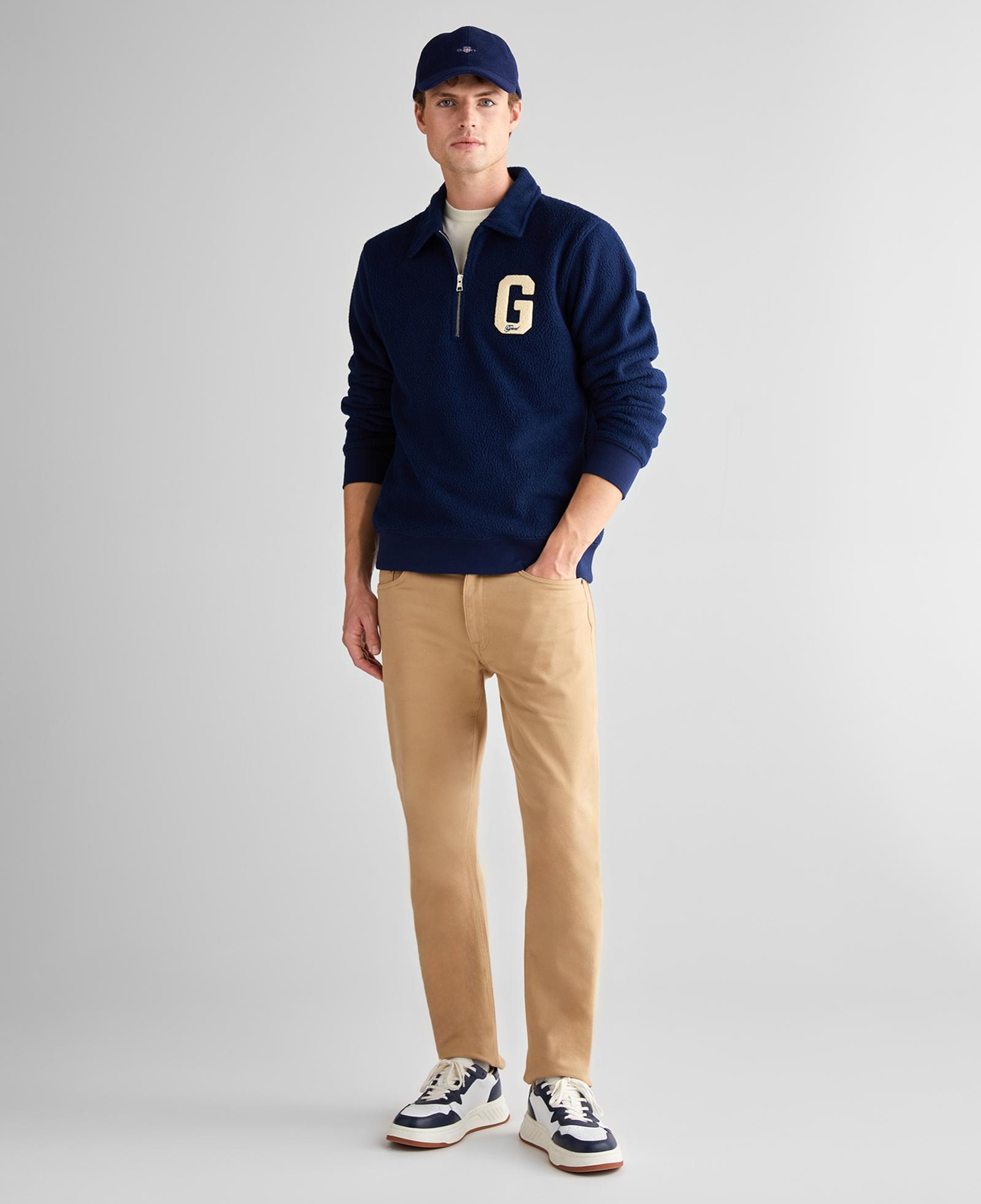 GANT Erkek Lacivert Regular Fit Yarım Fermuarlı Logolu Sweatshirt