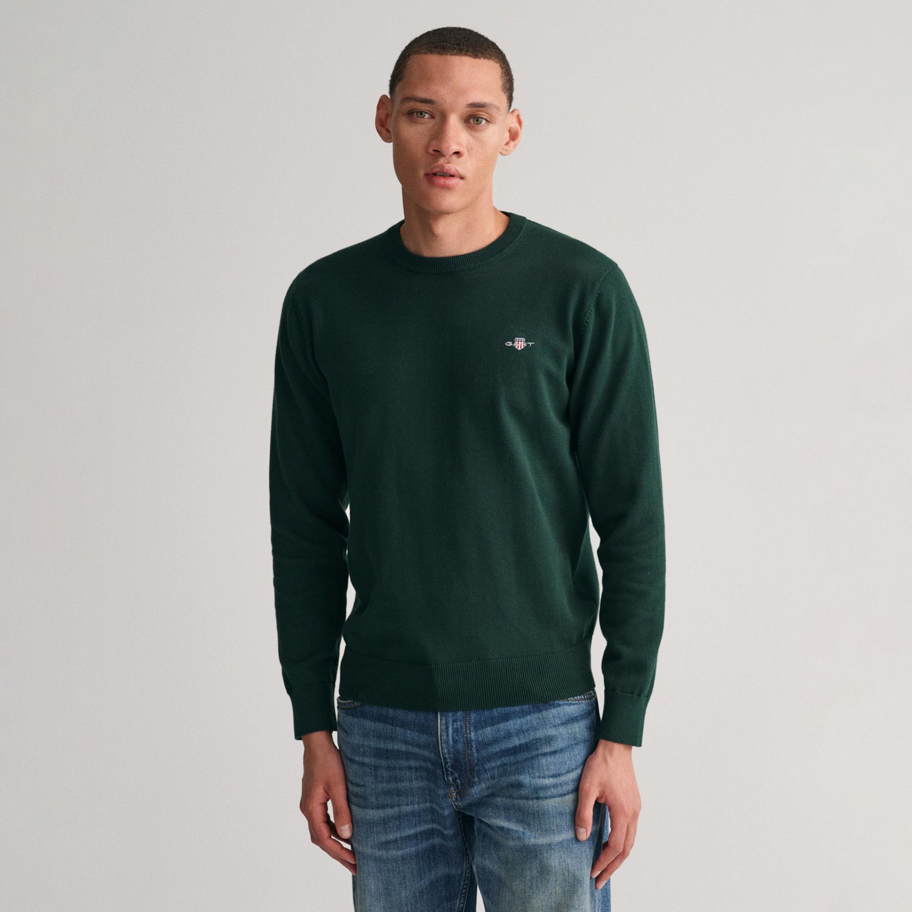 GANT Erkek Yeşil Regular Fit Bisiklet Yaka Kazak