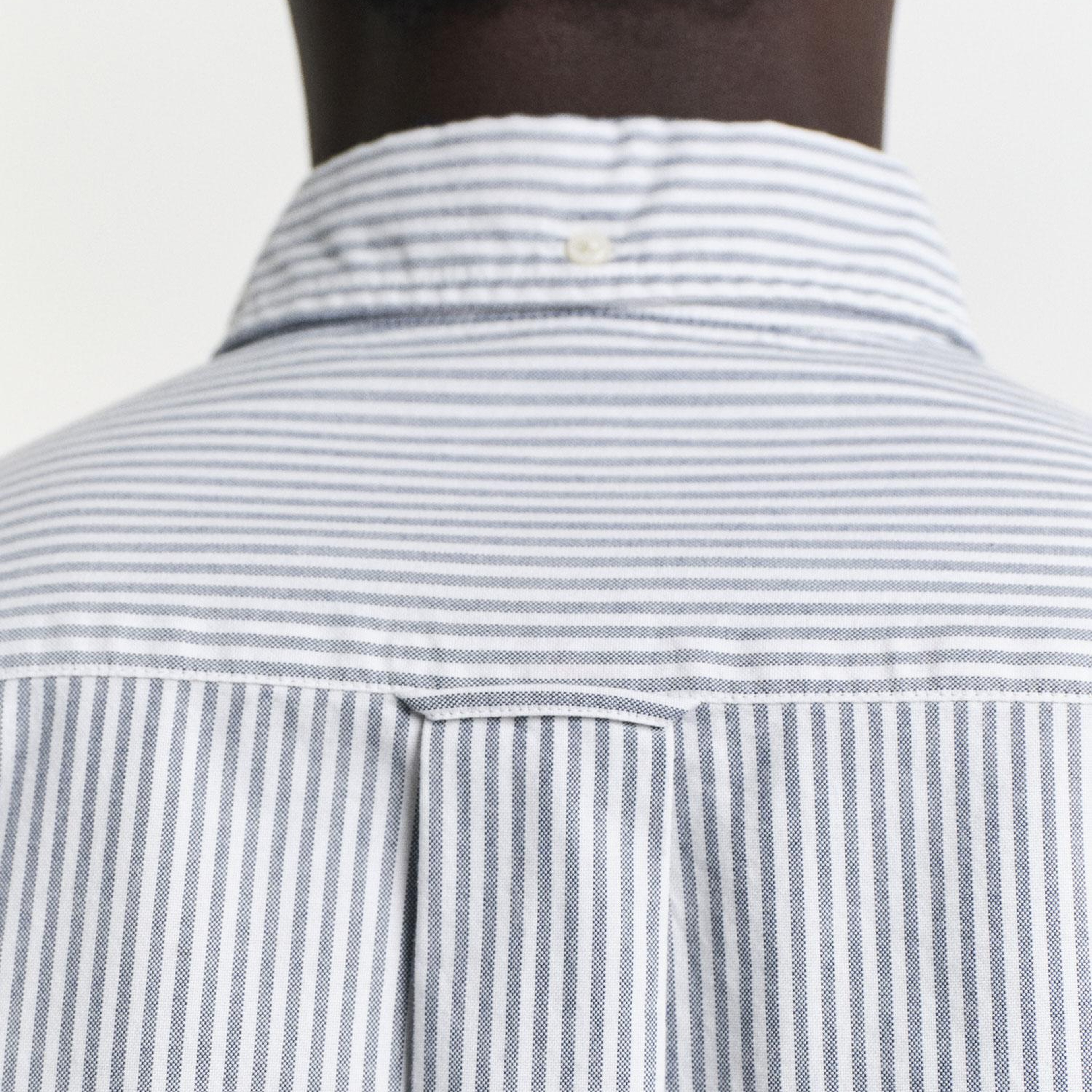 GANT Erkek Mavi Regular Fit Düğmeli Yaka Çizgili Oxford Gömlek