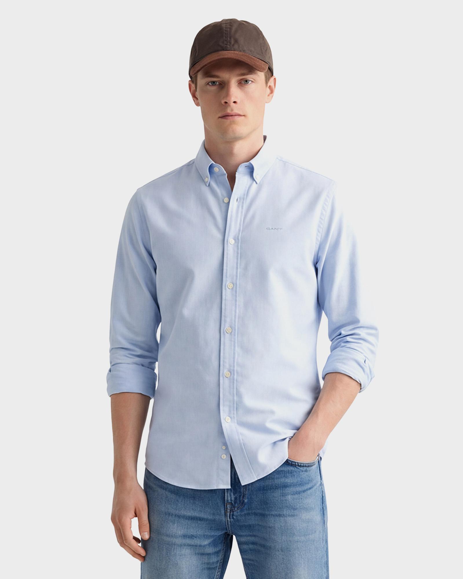 GANT Erkek Mavi Regular Fit Düğmeli Yaka Oxford Gömlek