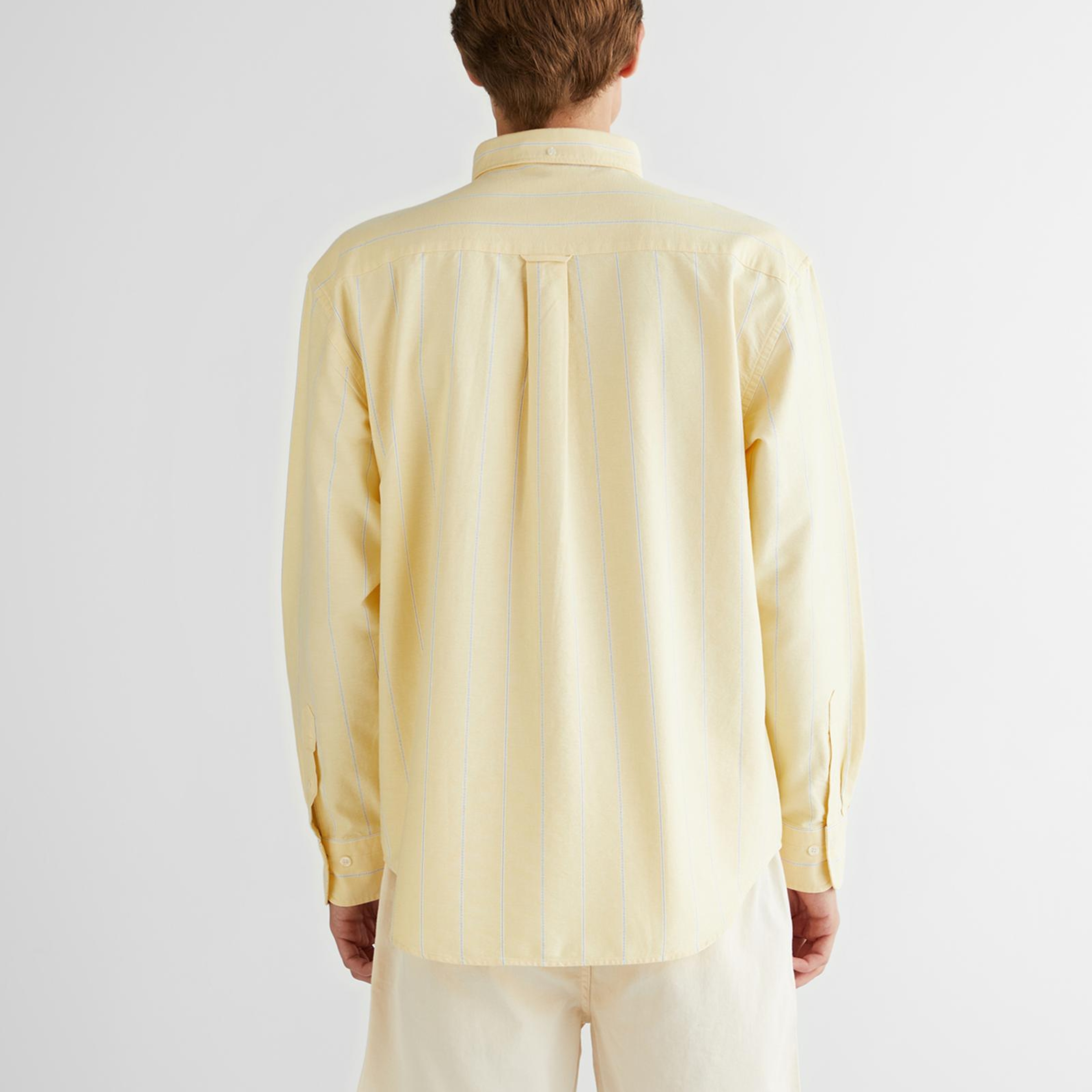 GANT Erkek Sarı Relaxed Fit Düğmeli Yaka Çizgili Gömlek