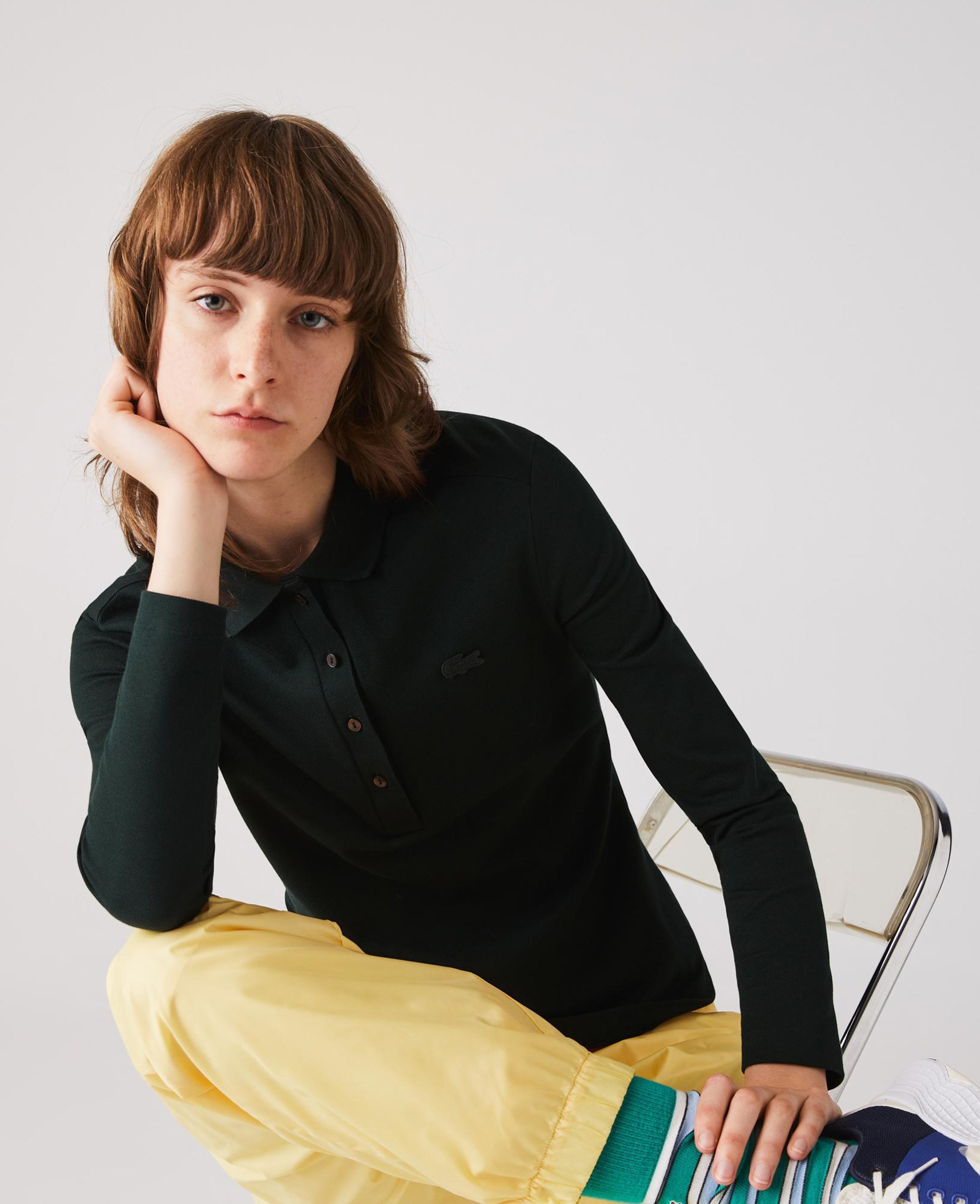 Lacoste Kadın Slim Fit Uzun Kollu Koyu Yeşil Polo