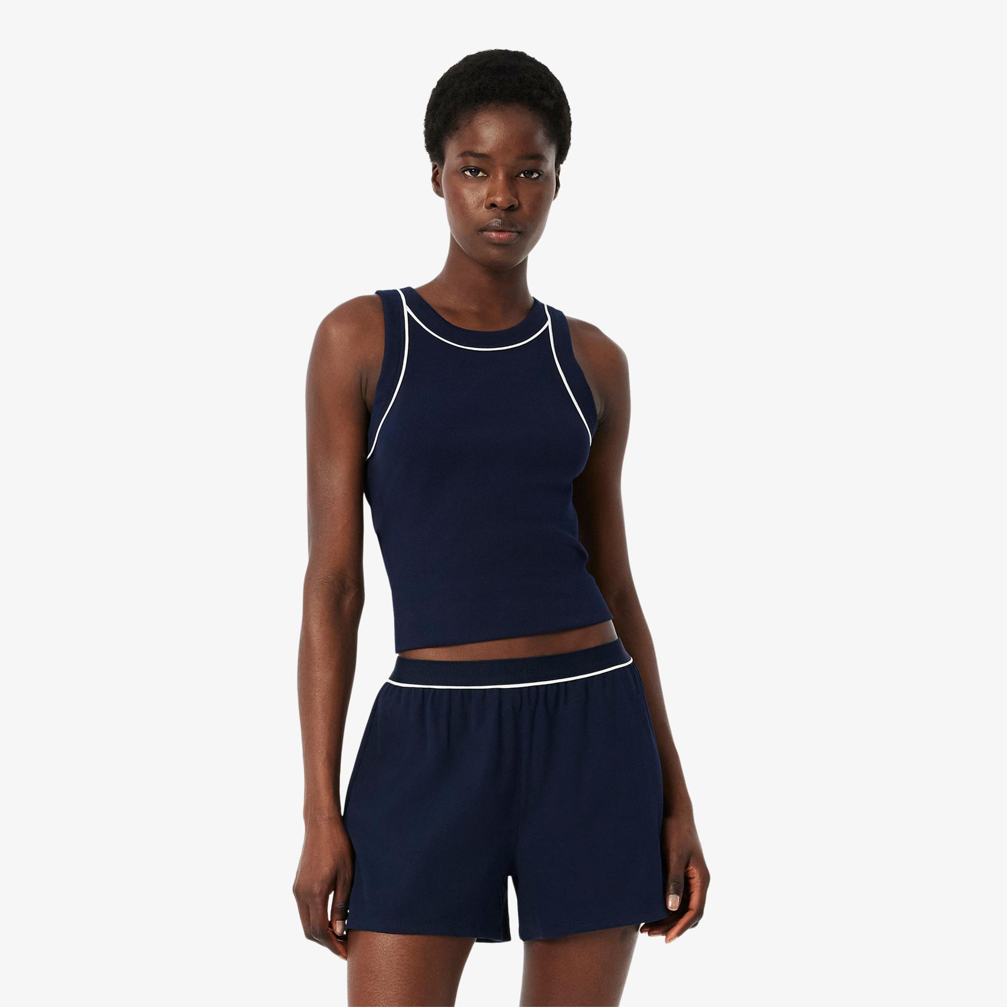 Lacoste Kadın Kolsuz Bisiklet Yaka Lacivert Pijama Takımı