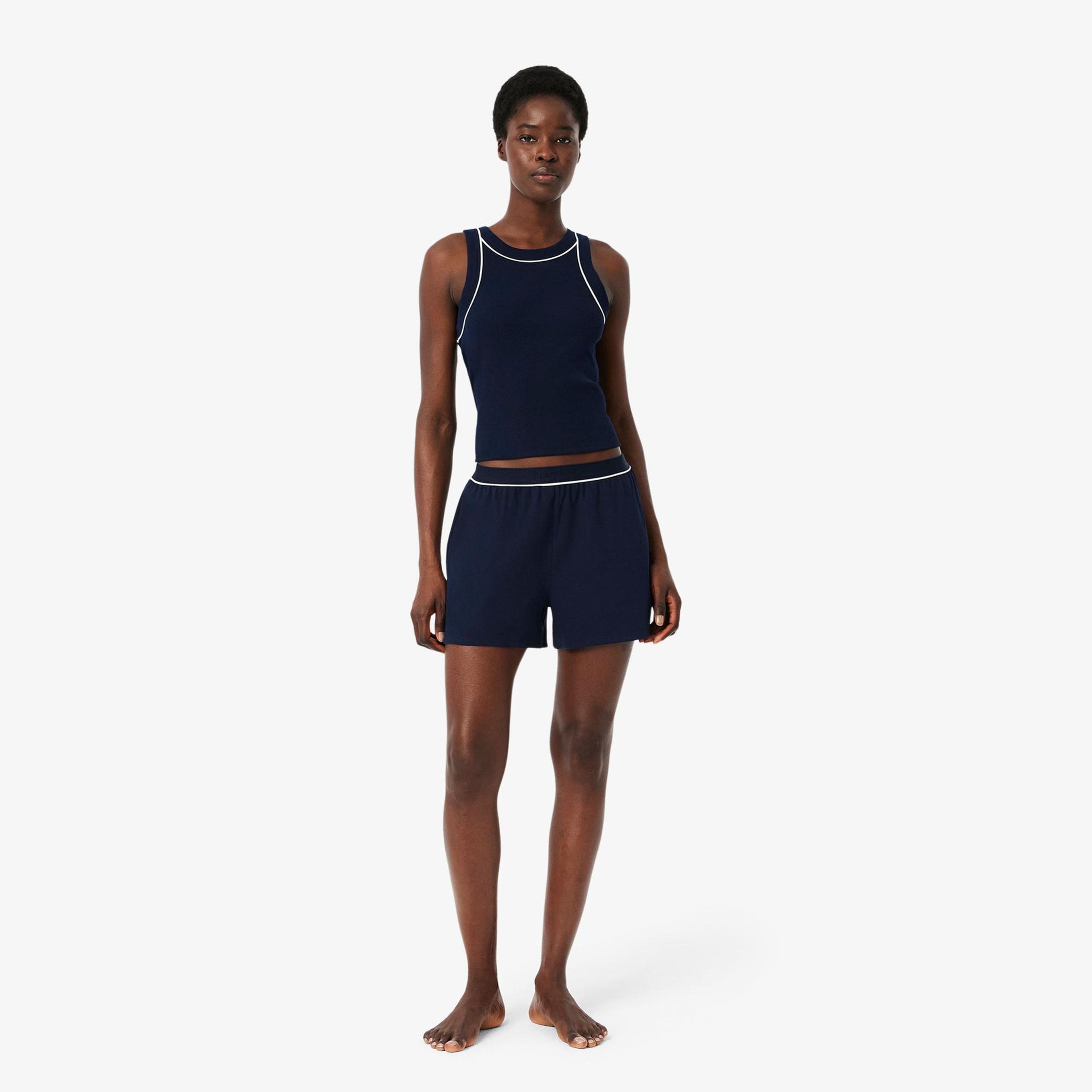 Lacoste Kadın Kolsuz Bisiklet Yaka Lacivert Pijama Takımı