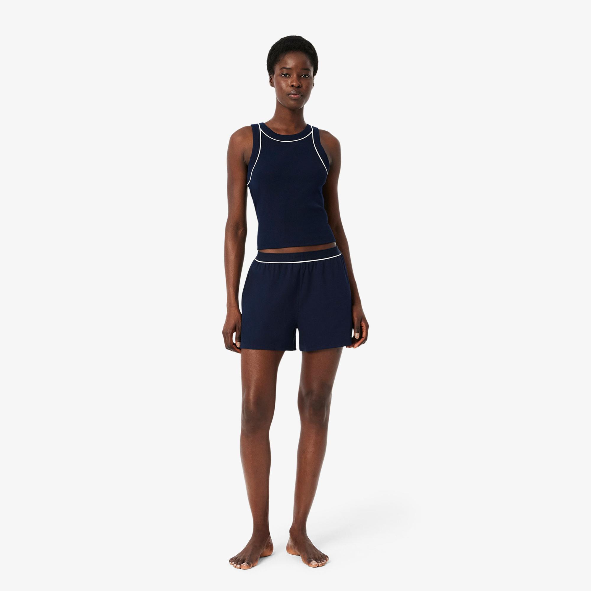 Lacoste Kadın Kolsuz Bisiklet Yaka Lacivert Pijama Takımı