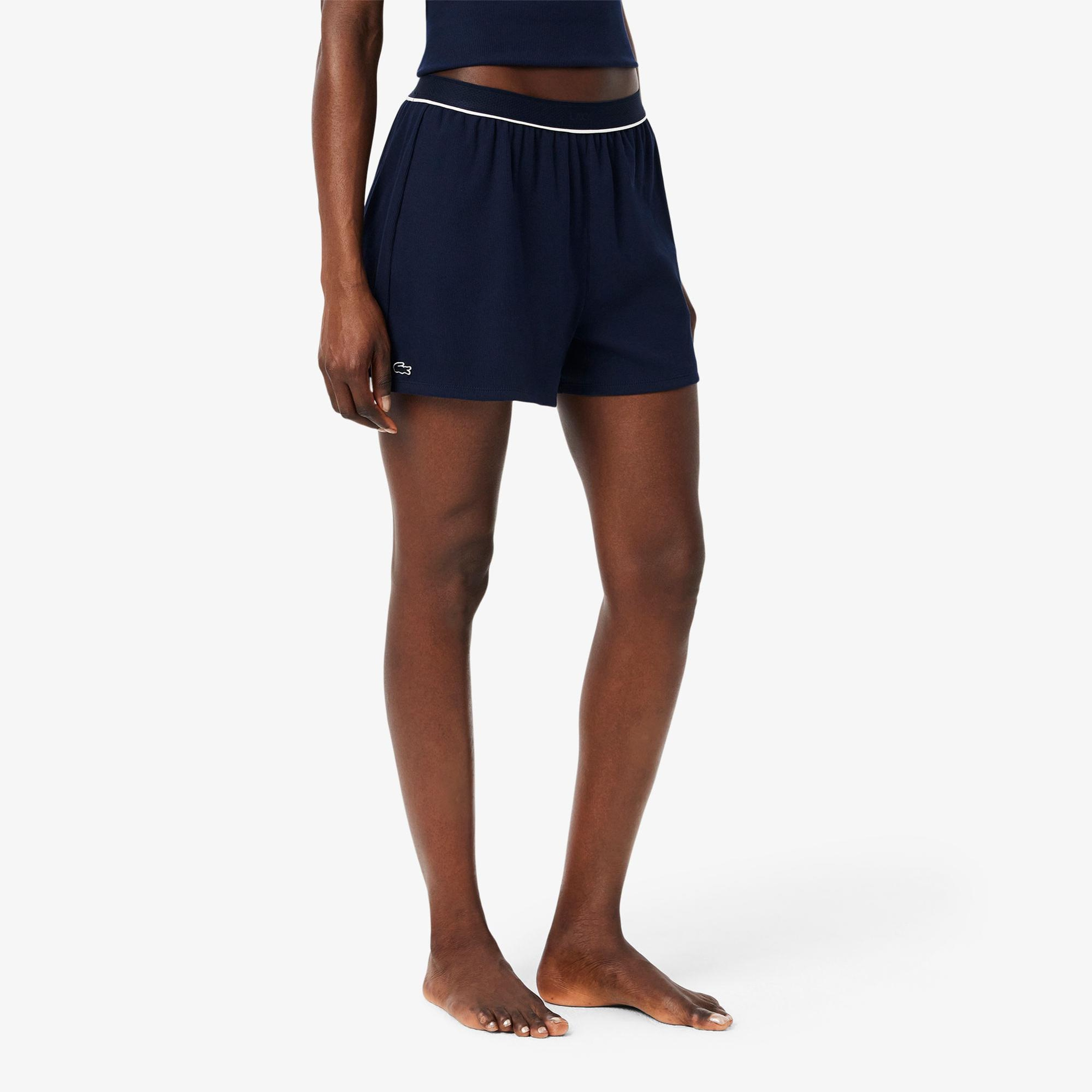 Lacoste Kadın Kolsuz Bisiklet Yaka Lacivert Pijama Takımı