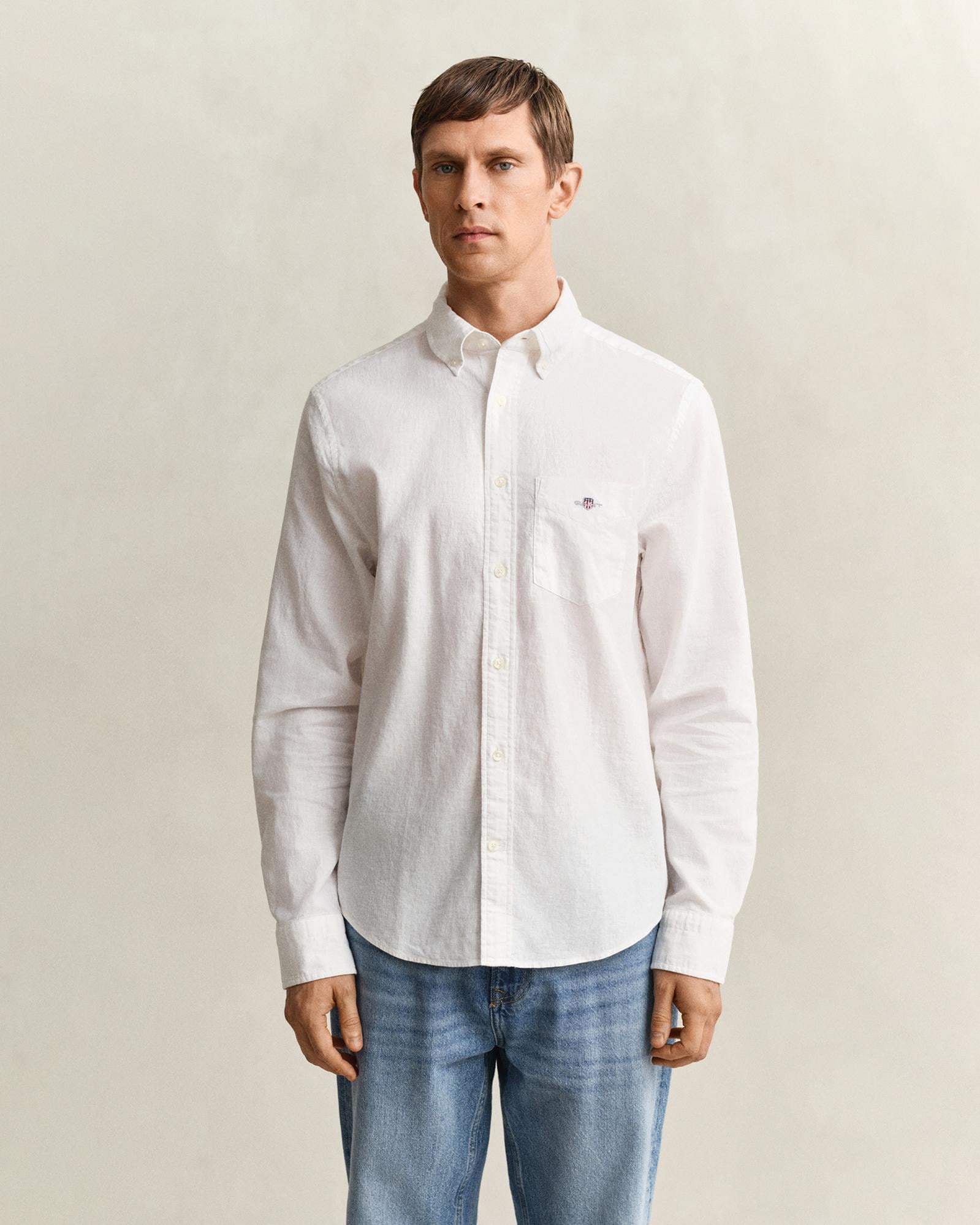 GANT Erkek Beyaz Regular Fit Logolu Gömlek